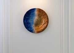 Raffaele Fusco Modern Art Wall Sculpture Italy Gold/Blue Handmade Fired Copper