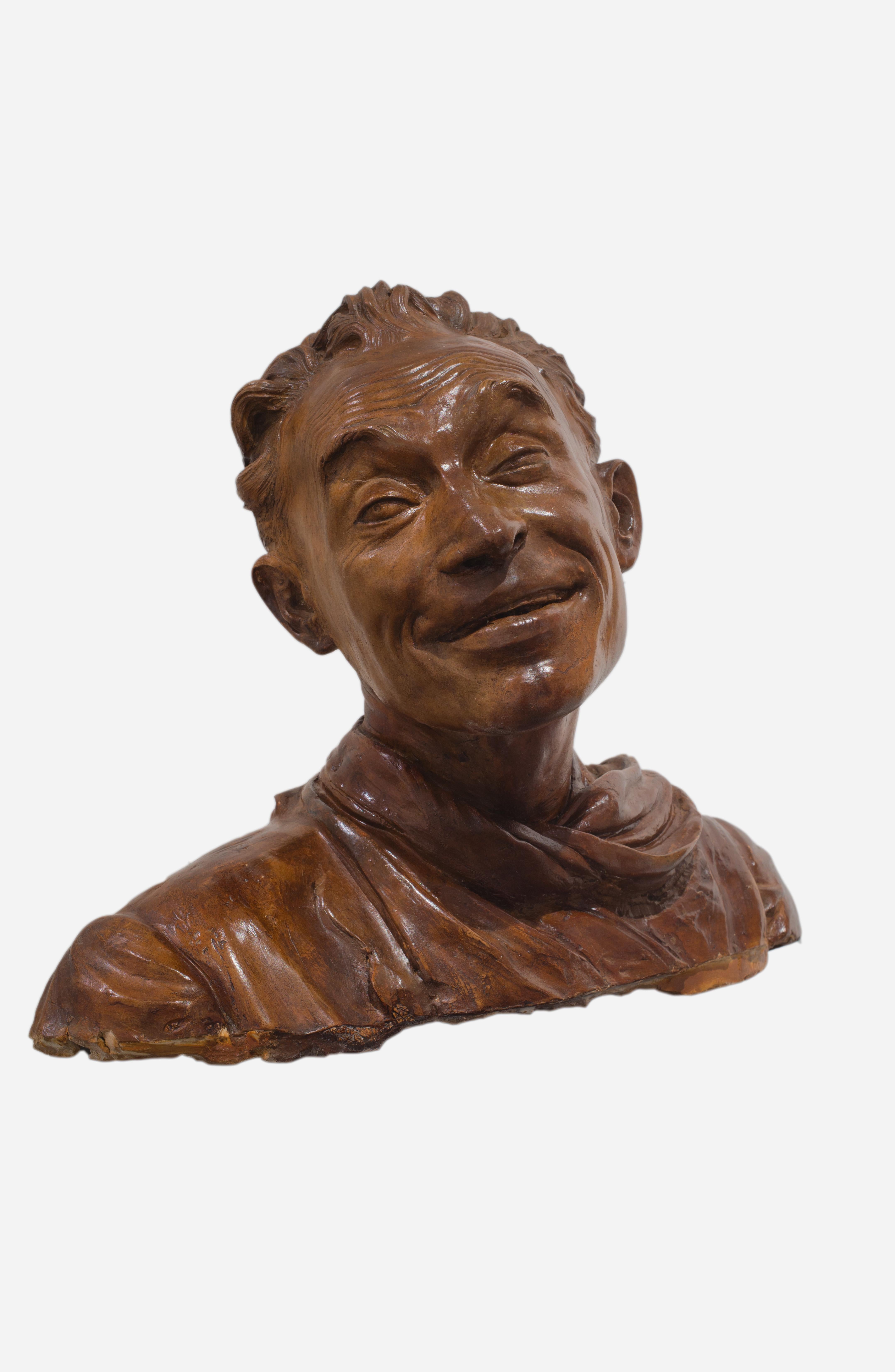 Portrait of the Neapolitan actor Raffaele Viviani - Other Art Style Sculpture by Raffaele Scorzelli