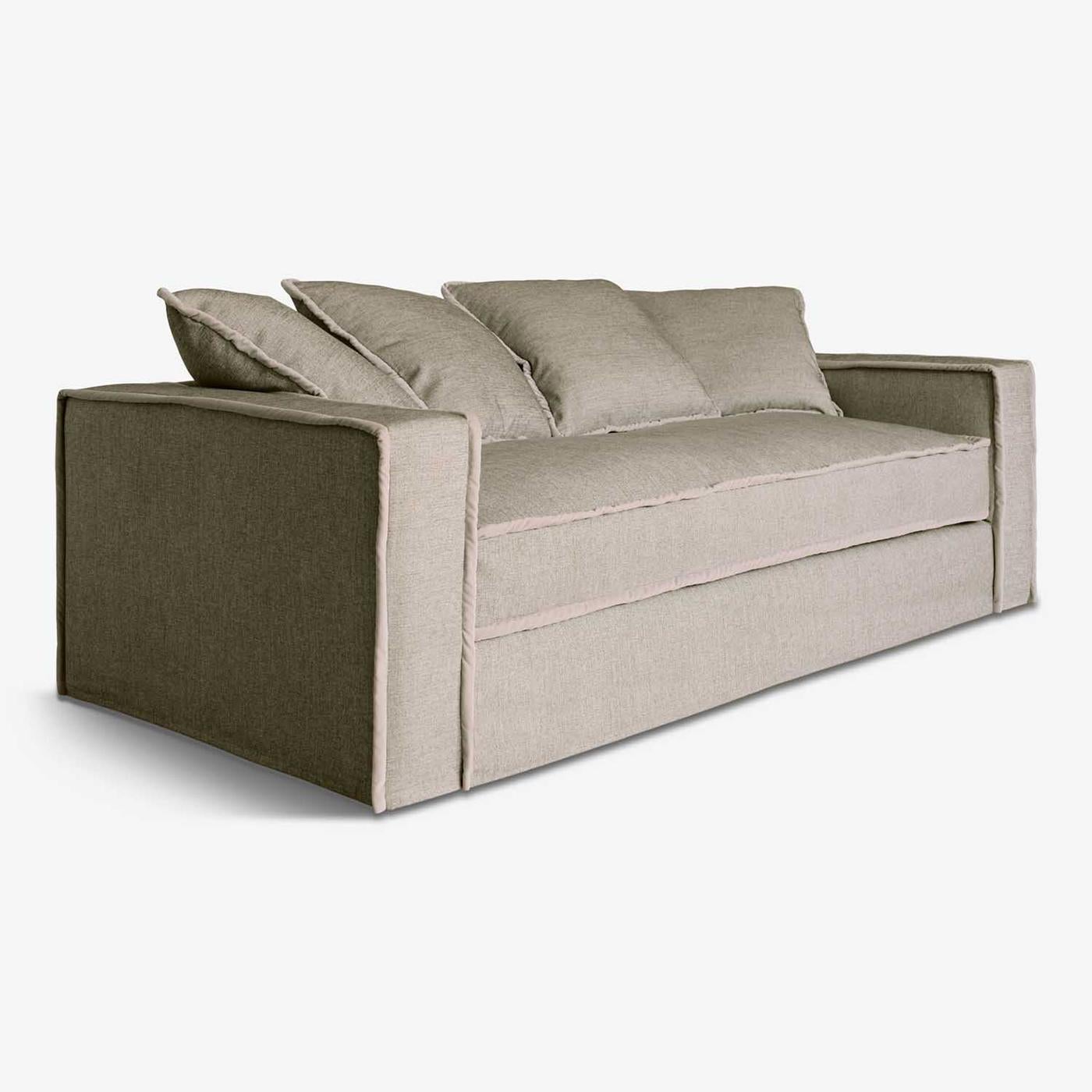 This sofa is smooth to the touch and ultra-comfortable. The deep seats and soft fabric make sinking in true pleasure. Rafaella’s angular profile gives this revival style a modern twist, and its plush cushions add comfort and a charming contrast.