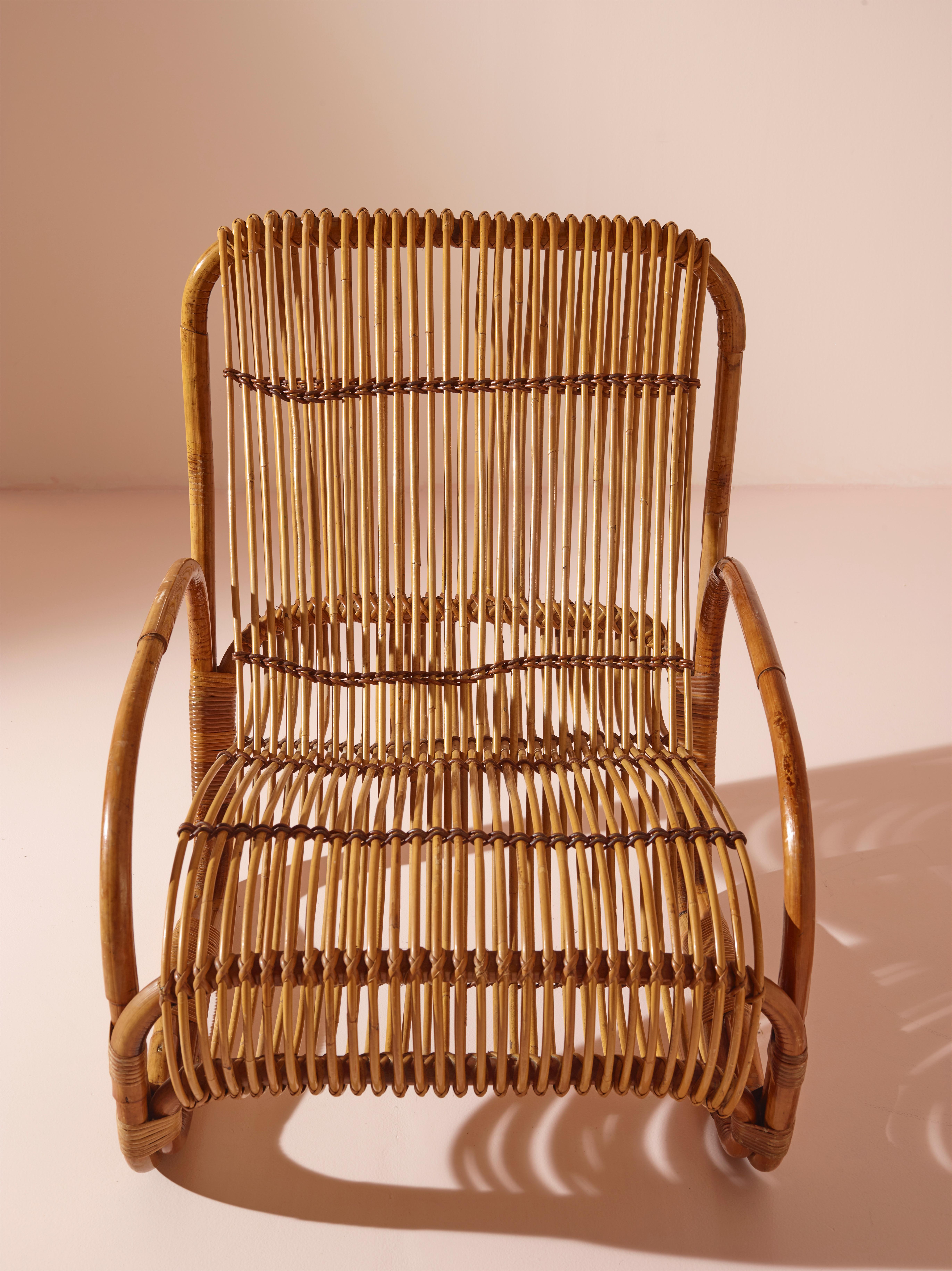 Mid-20th Century Raffaella Crespi attributed bamboo lounge chair, Italy, 1960s For Sale