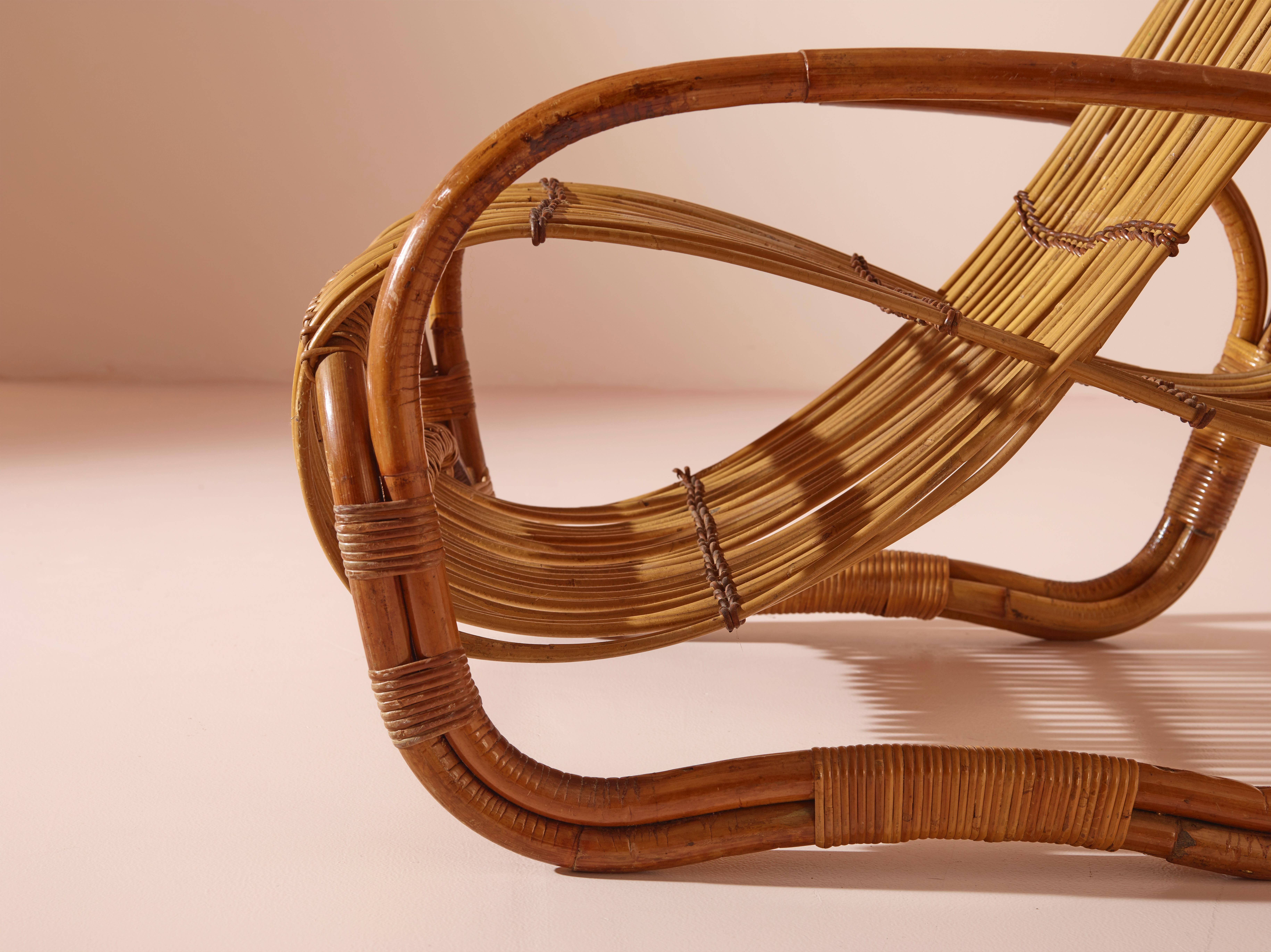 Bamboo Raffaella Crespi attributed bamboo lounge chair, Italy, 1960s For Sale