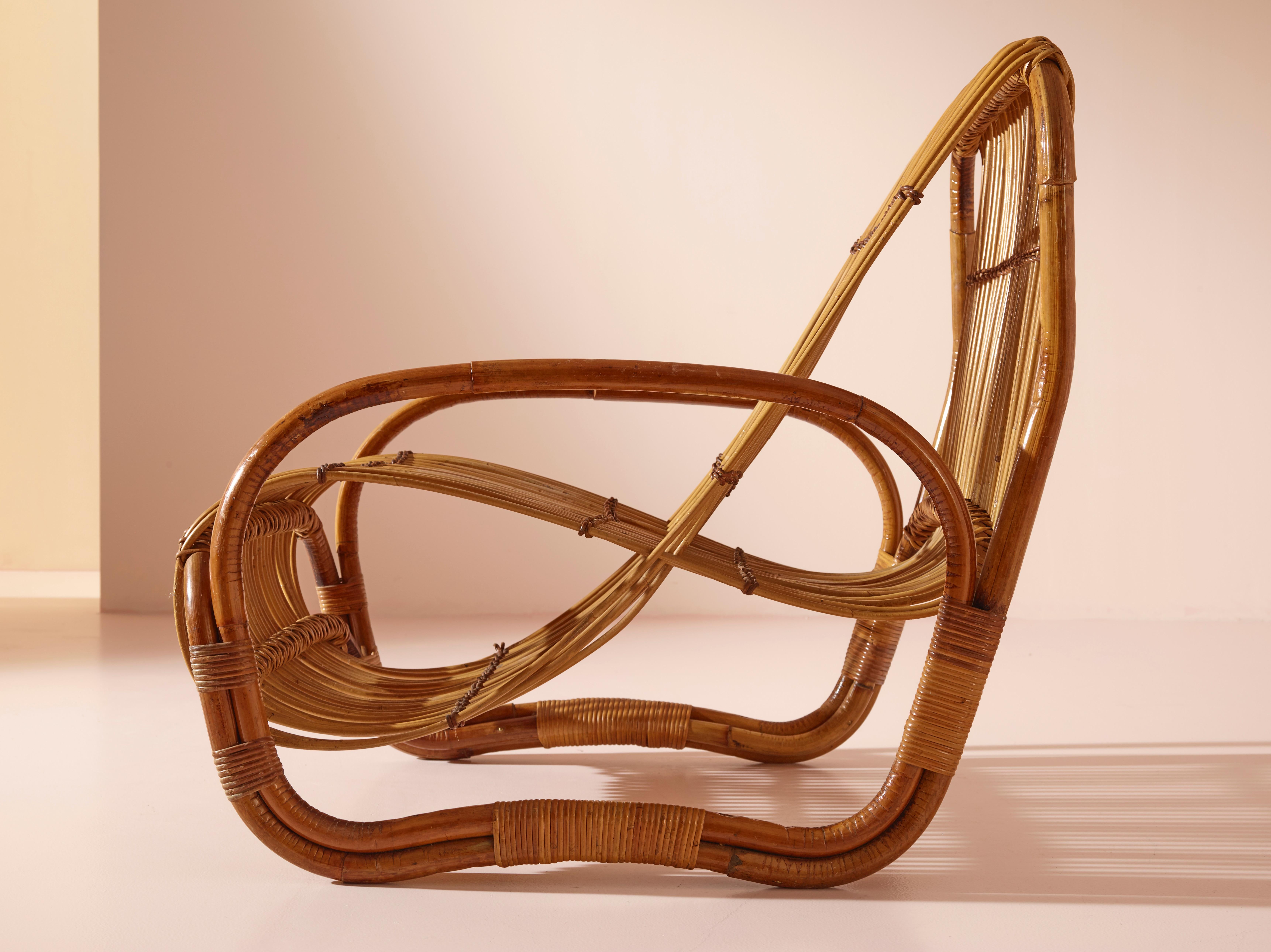 Raffaella Crespi attributed bamboo lounge chair, Italy, 1960s 2