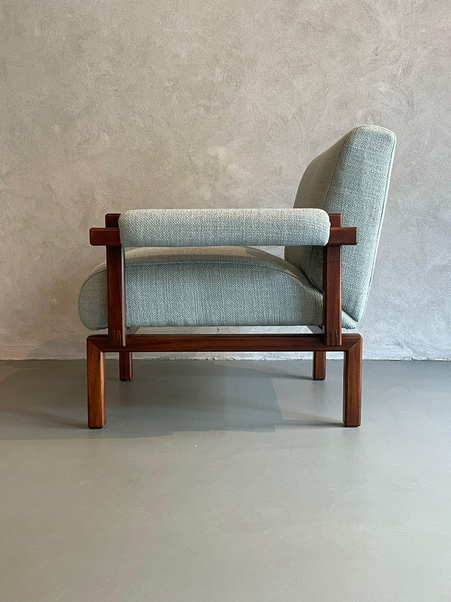 Mid-20th Century Raffaella Crespi Elam Pair of Armchairs Nobilis Paris Fabric Wood, Italy, 1960s