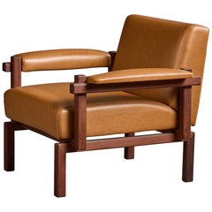 Raffaella Crespi, Lounge Chair, Walnut, Vinyl, Italy, 1960s