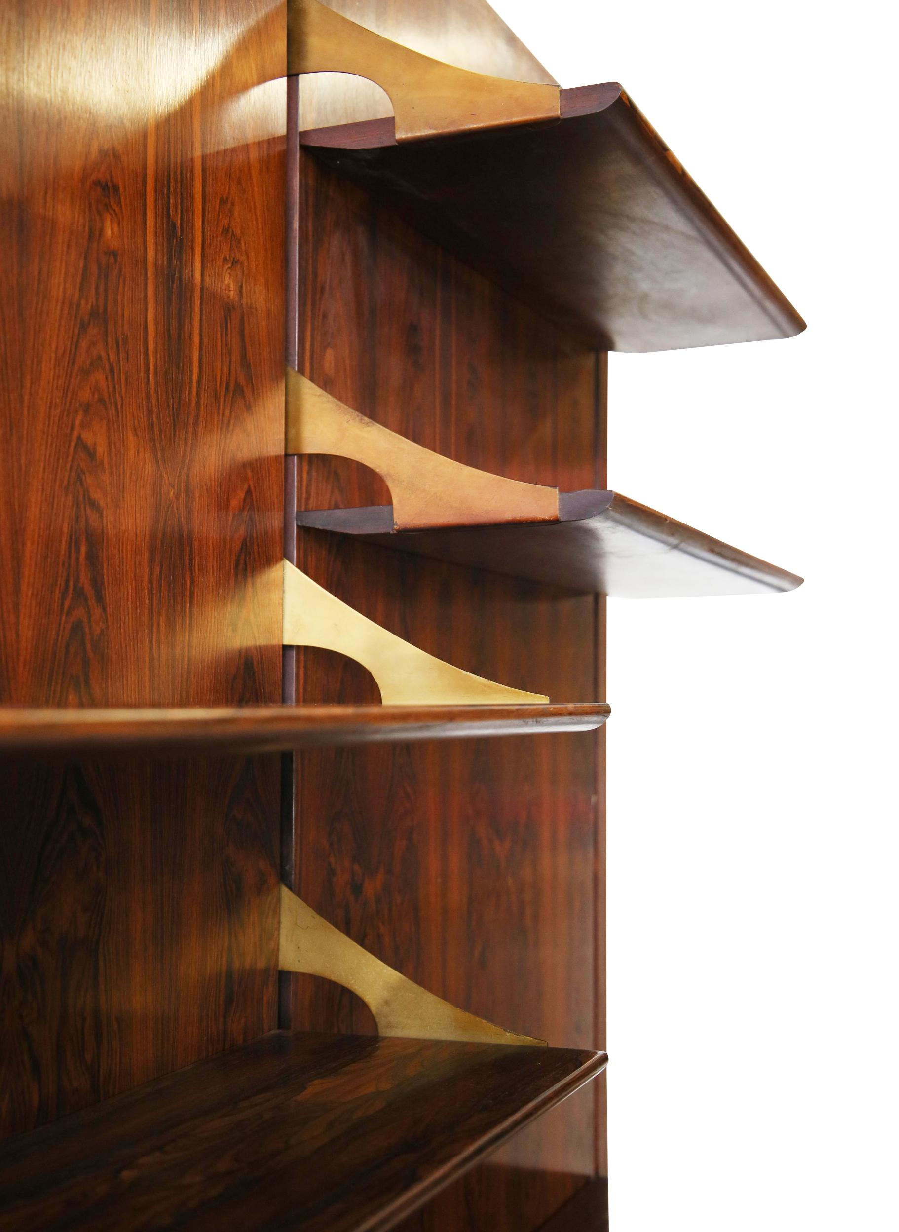 Mid-Century Modern Raffaella Crespi System Bookcase in wood and brass by Mobilia, 1960s