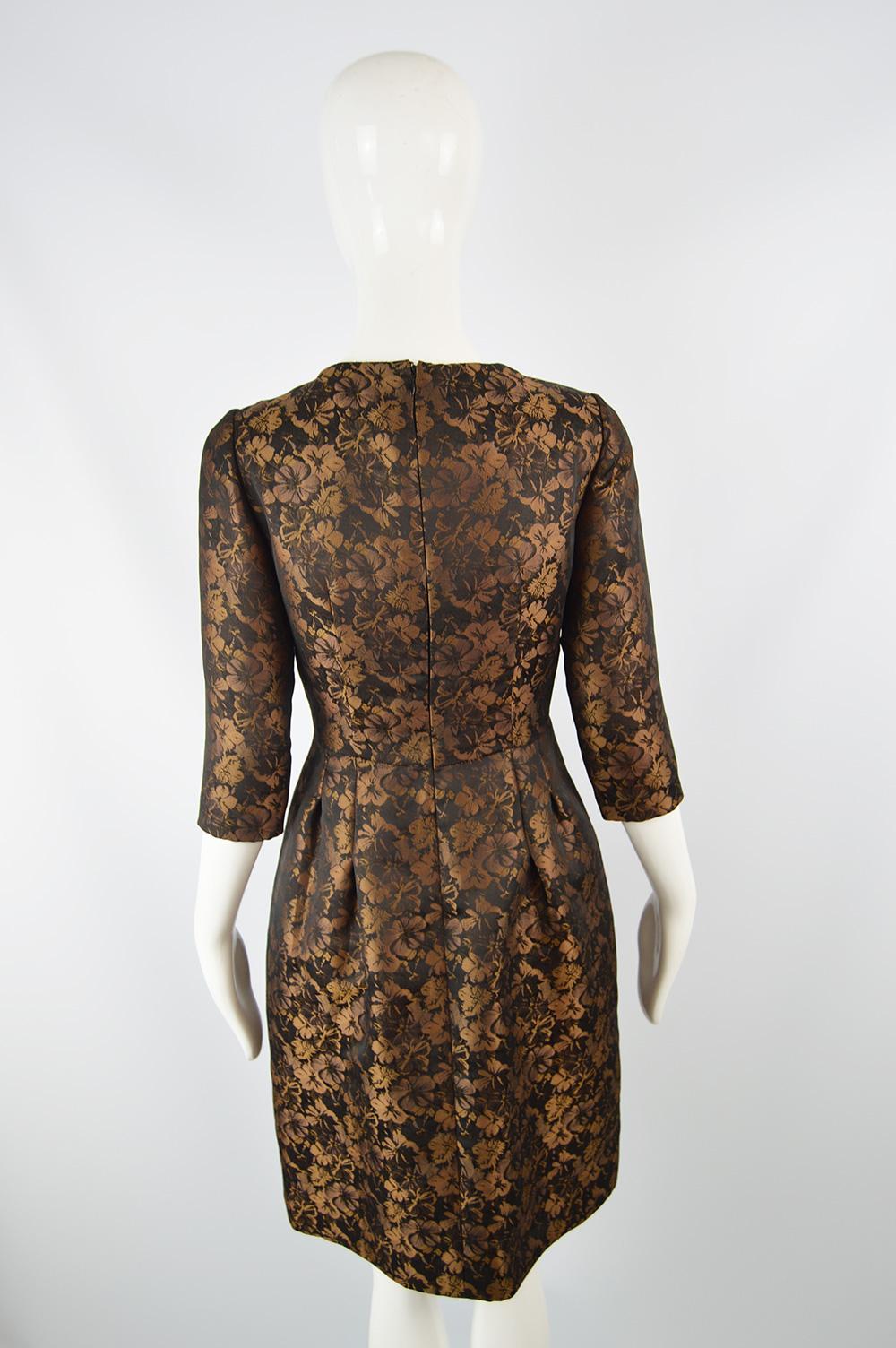 Raffaella Curiel Couture Black & Bronze Floral Jacquard Evening Dress, 1980s In Excellent Condition In Doncaster, South Yorkshire