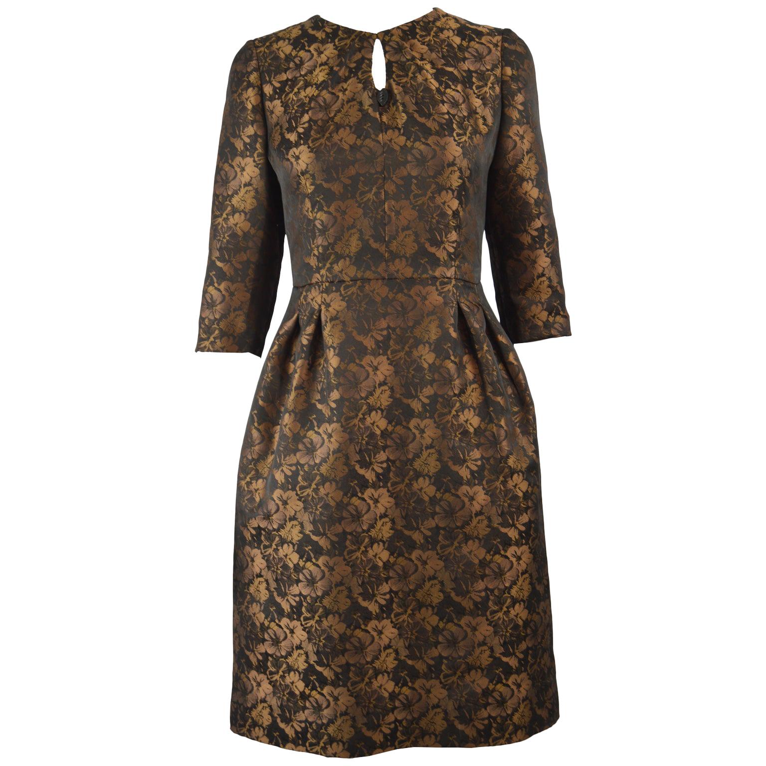 Raffaella Curiel Couture Black & Bronze Floral Jacquard Evening Dress, 1980s
