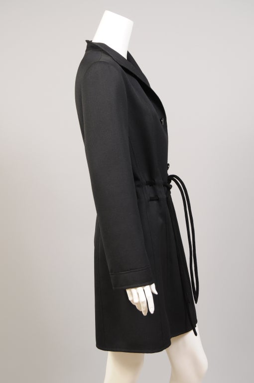 Women's Raffaella Curiel Italian Light Weight Black Wool Coat Late 20th Century For Sale