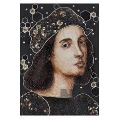 Raffaello, toile micro-mosaïque ornée d'or, d'argent et de diamants blancs, fait main