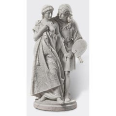 Raffaello e Fornarina white marble statue by Raffaello Romanelli (1856 - 1928 )