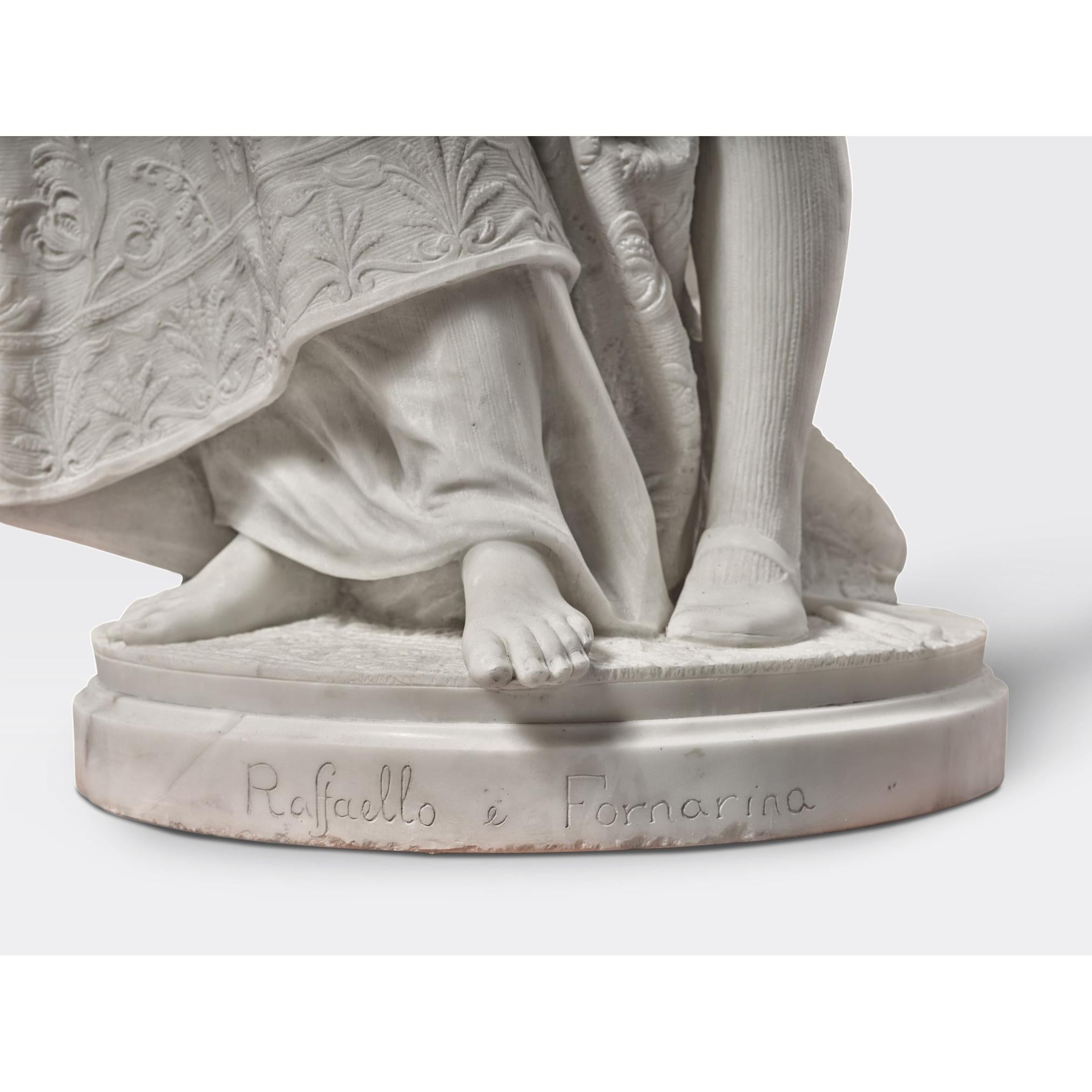 Raffaello e Fornarina white marble statue by Raffaello Romanelli (1856 - 1928 ) For Sale 3