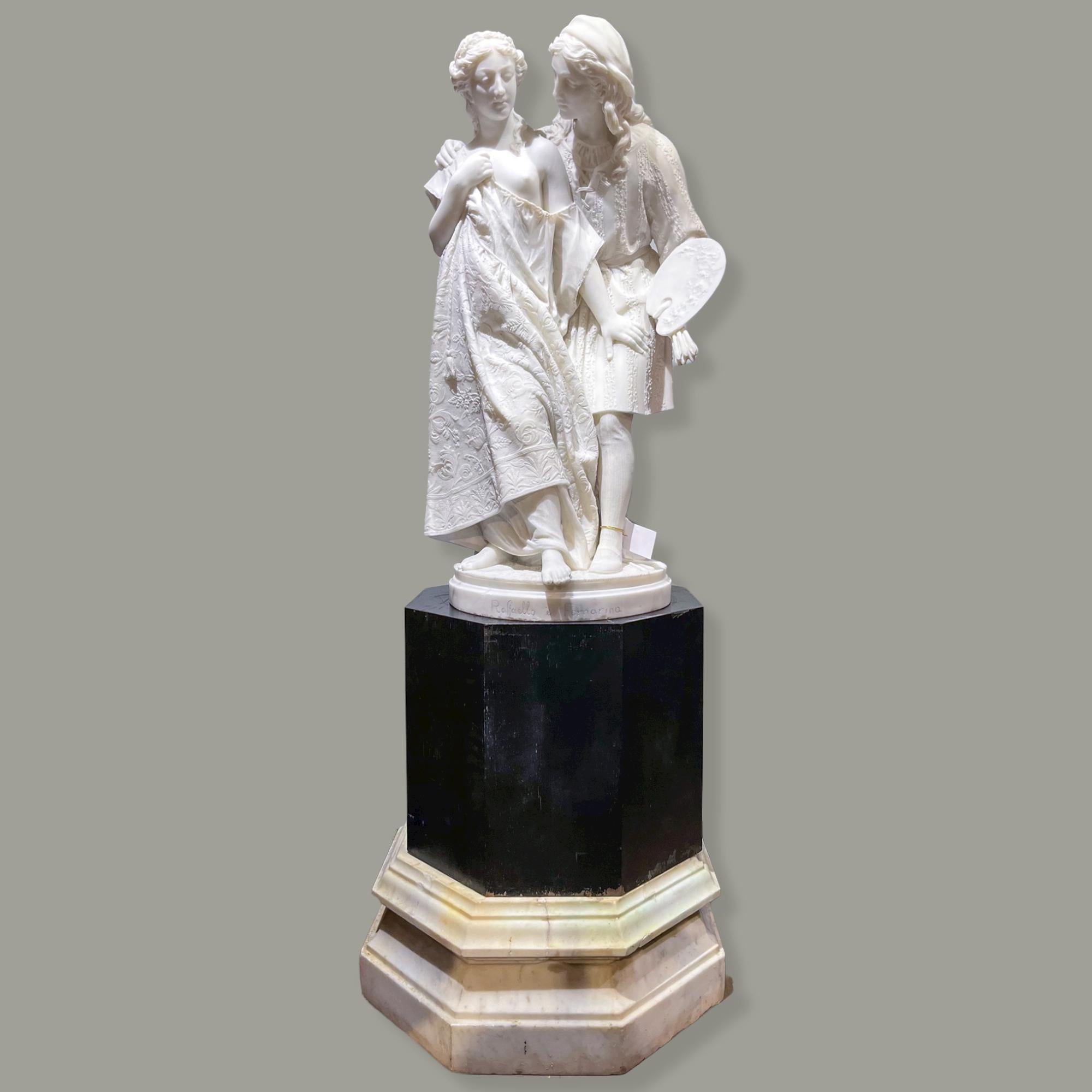 Raffaello e Fornarina white marble statue by Raffaello Romanelli (1856 - 1928 ) For Sale 4