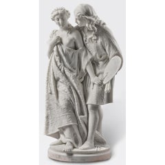 Raffaello e Fornarina white marble statue by Raffaello Romanelli (1856 - 1928 )