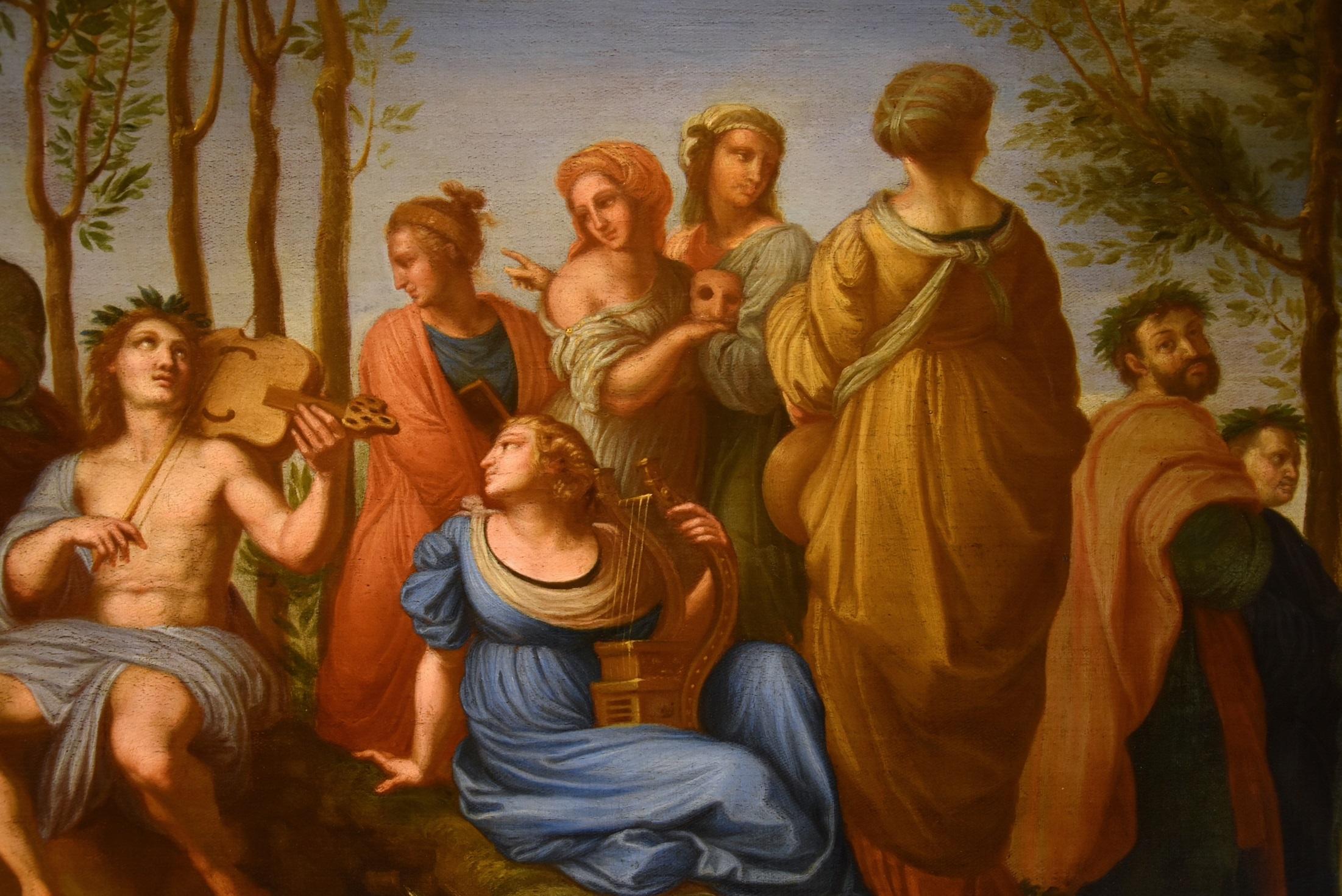 Apollo du Parnasse d'après Raffaello Huile sur toile 17/18e siècle Ancien maître  en vente 9