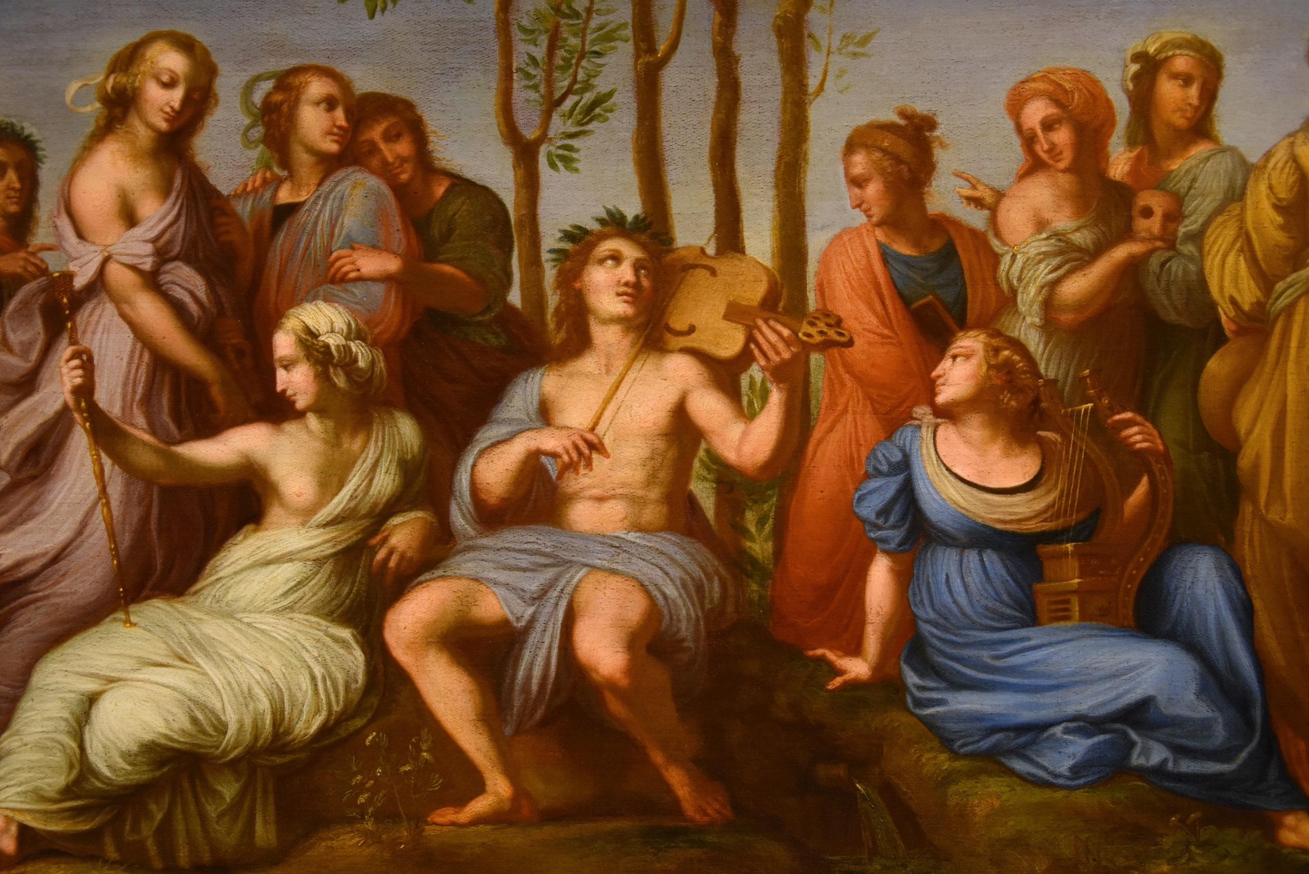 Parnassus Apollo nach Raffaello Öl auf Leinwand 17/18. Jahrhundert Alter Meister  im Angebot 10
