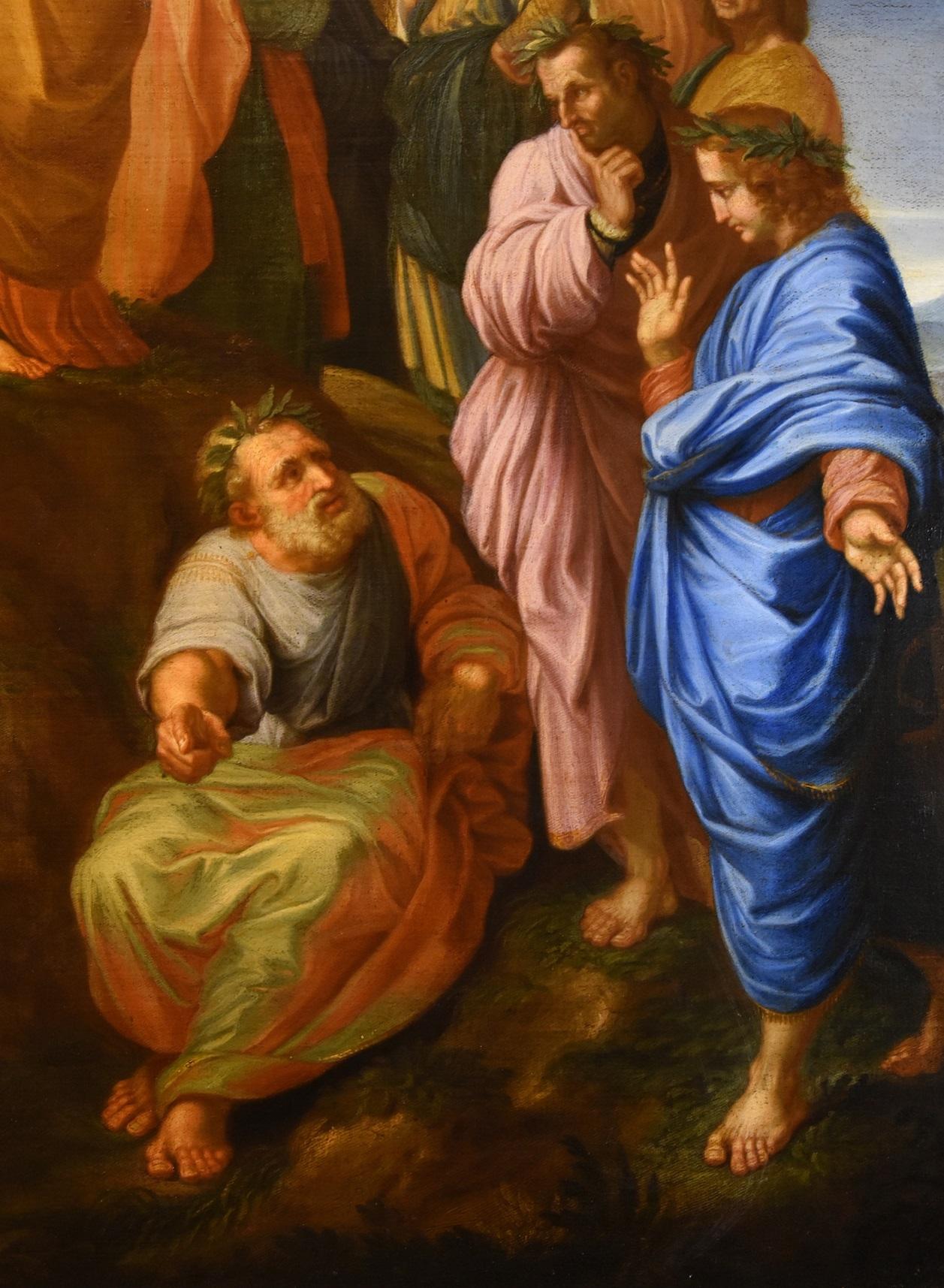 d'après RAFFAELLO SANZIO (Urbino, 1483 - Rome, 1520), 
Le Parnasse avec Apollo, les Muses et les poètes anciens et modernes

17ème-18ème siècle
Huile sur toile (123 x 173 cm - encadré 137 x 187 cm.)

Cette peinture raffinée, d'une taille