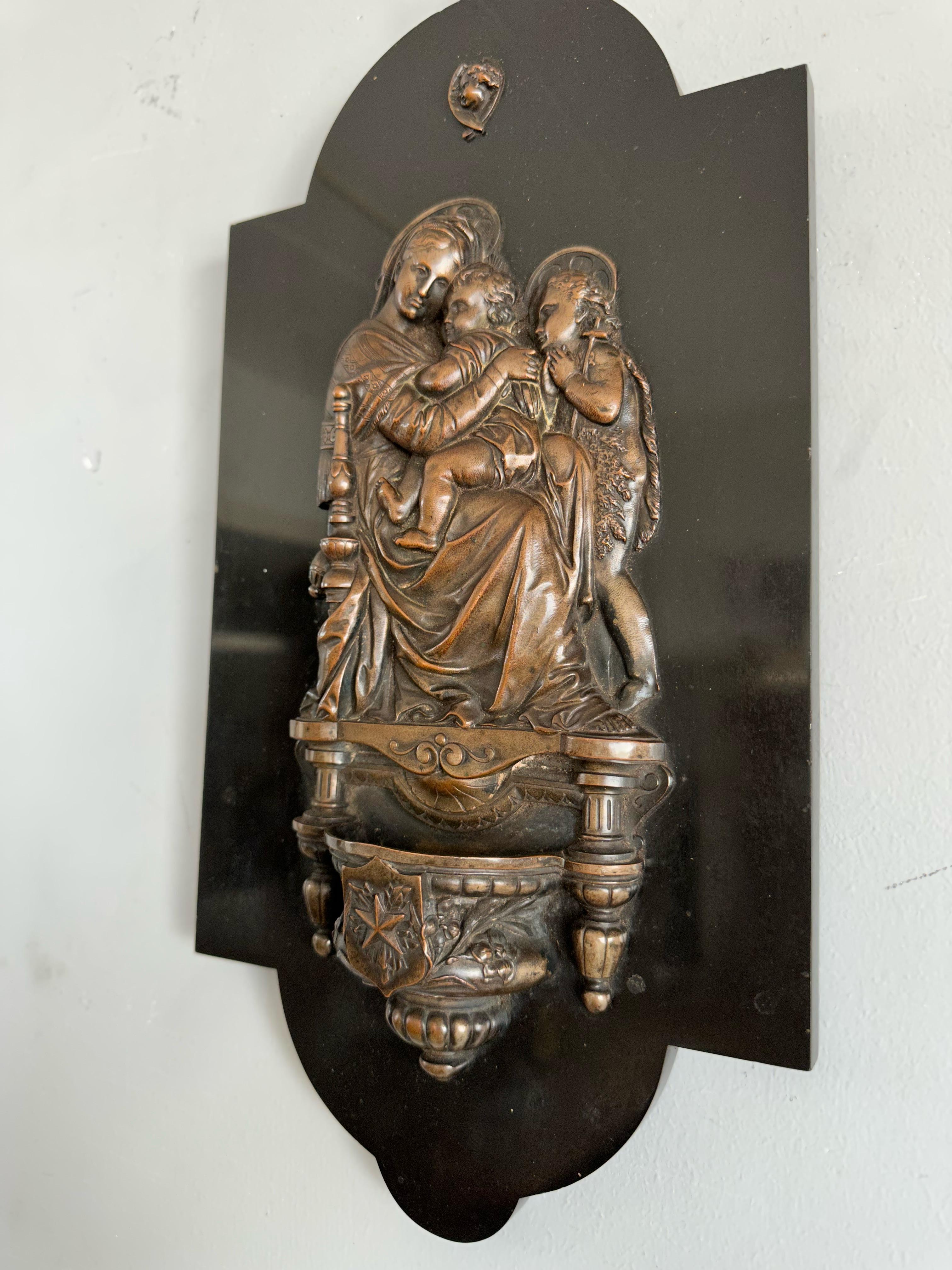 Raffaello's Madonna Della Seggiola Bronze & Marble Wall Plaque & Holy Water Font For Sale 5