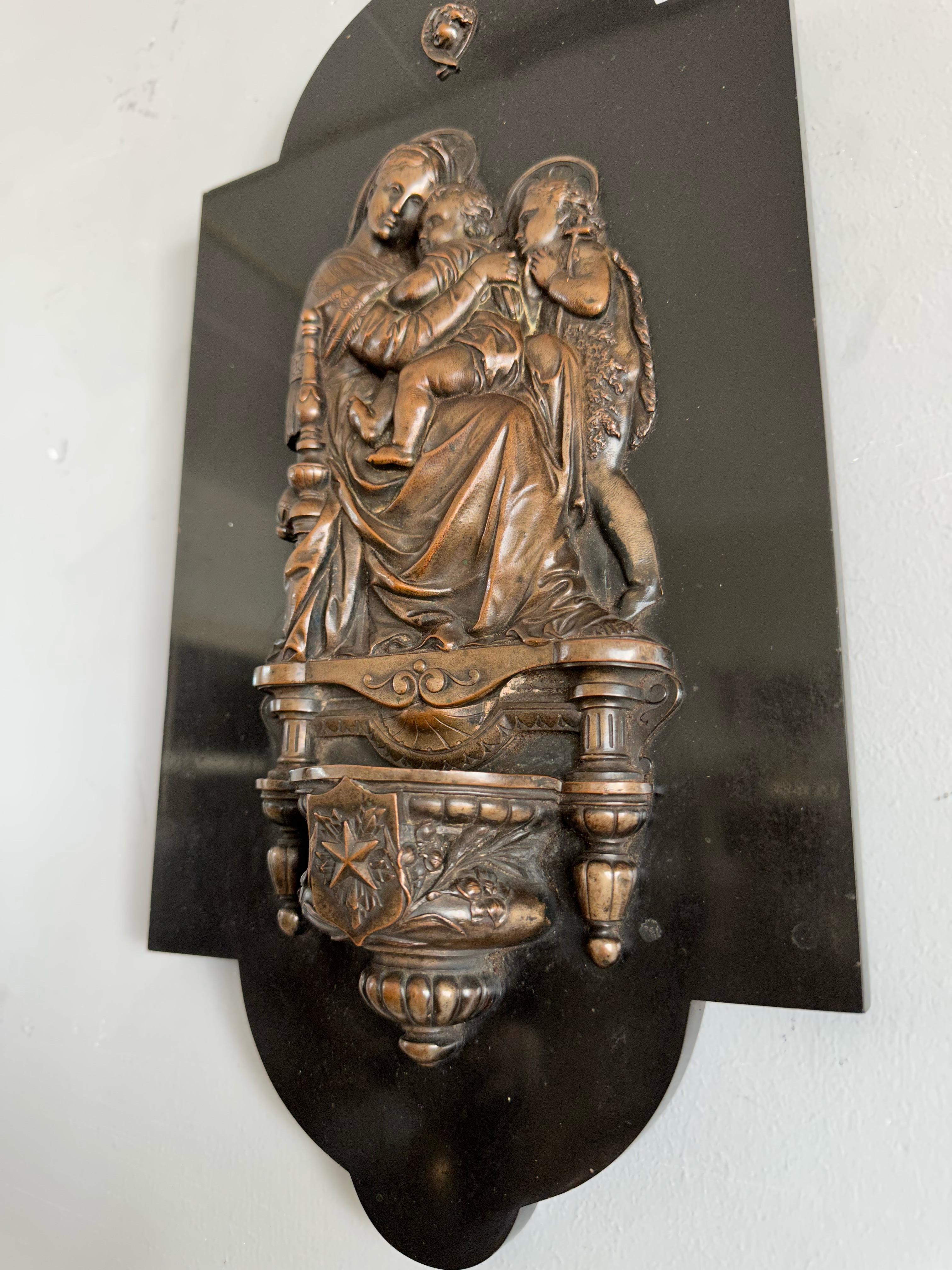 Raffaello's Madonna Della Seggiola Bronze & Marble Wall Plaque & Holy Water Font For Sale 9
