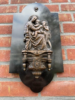 Raffaello's Madonna Della Seggiola Bronze & Marble Wall Plaque & Holy Water Font