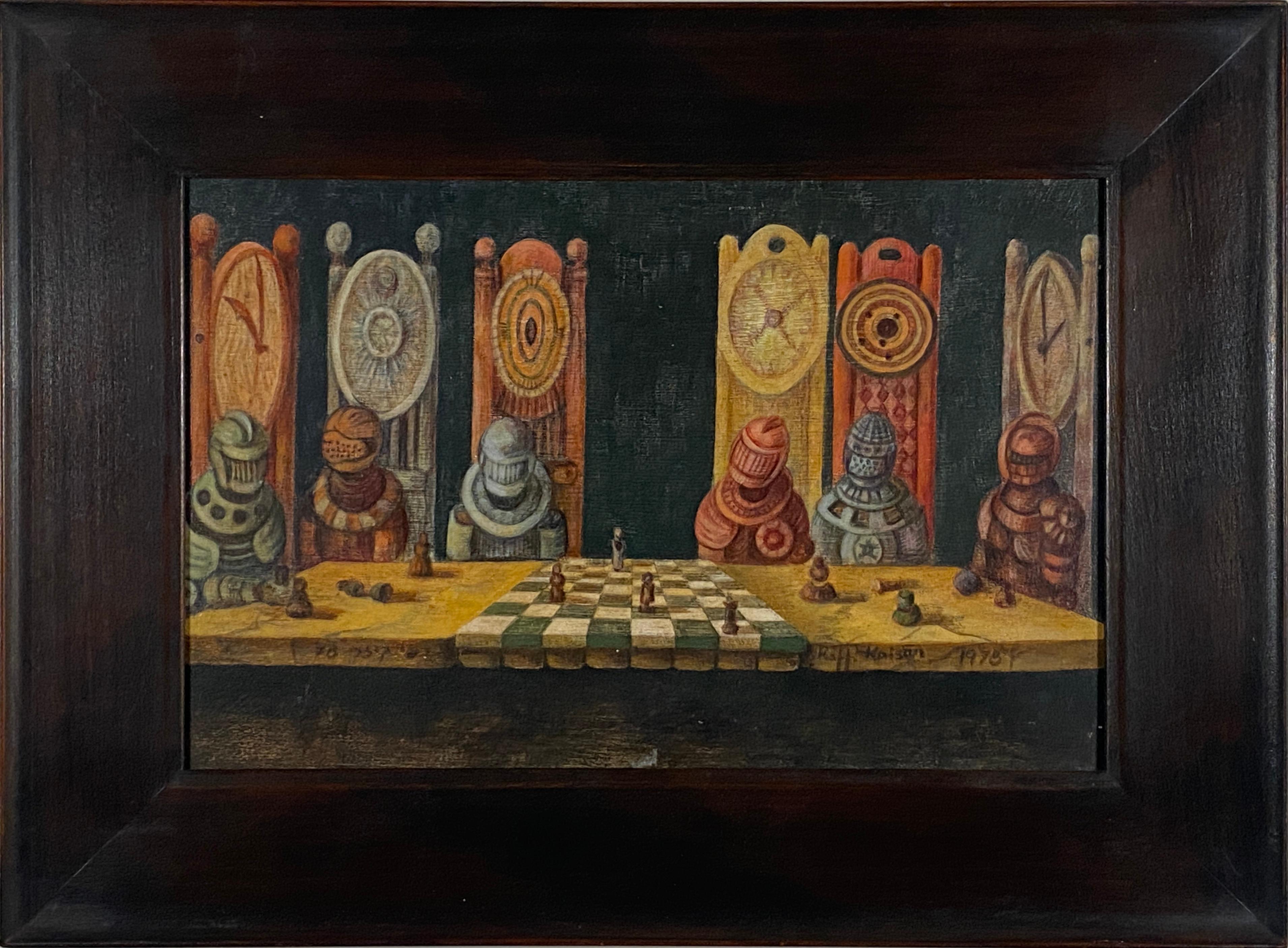Raffi Kaiser Figurative Painting - Six Knights Playing Chess
