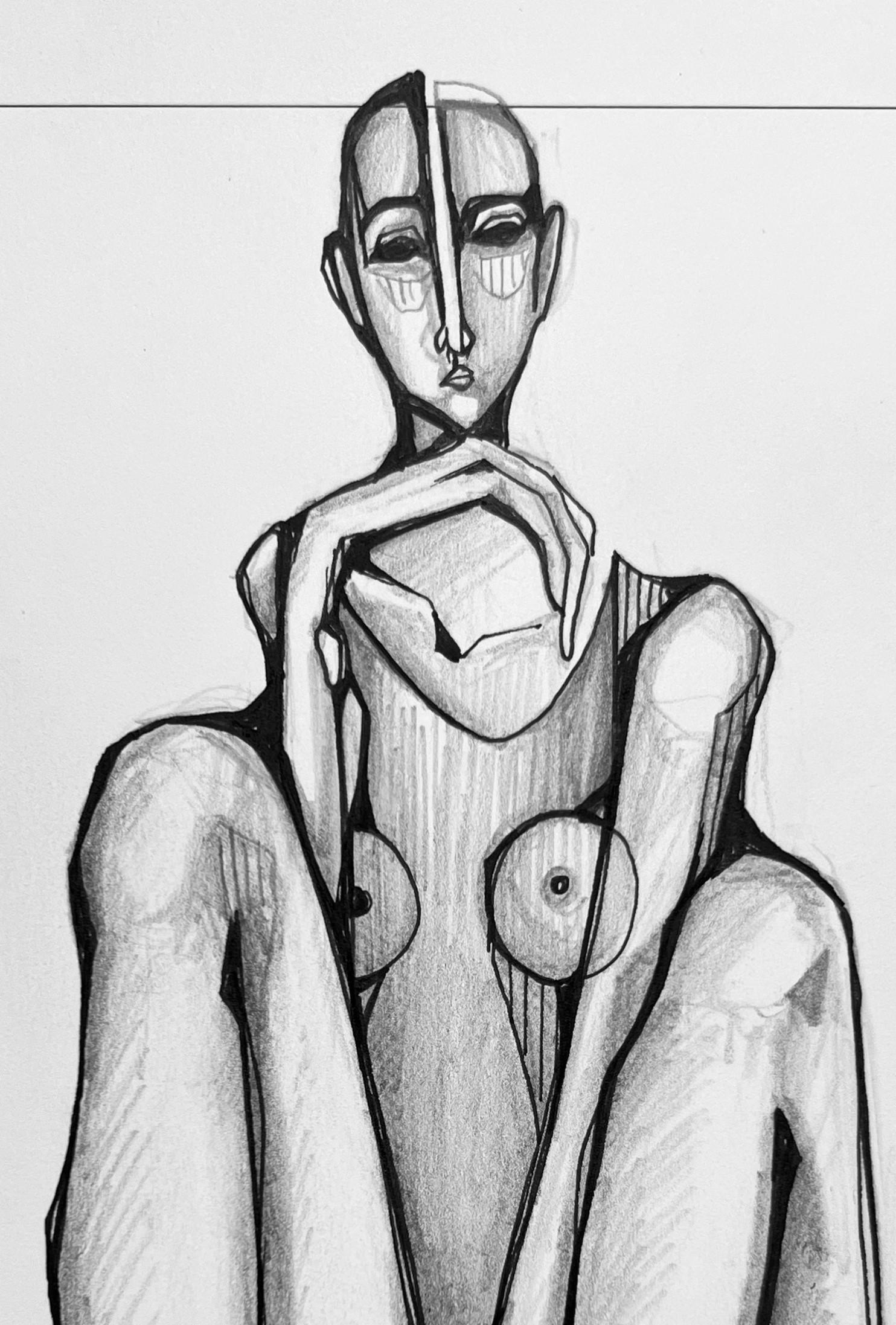 Senza titolo 3 - Figurative Painting Grigio di Raffi Yedalian