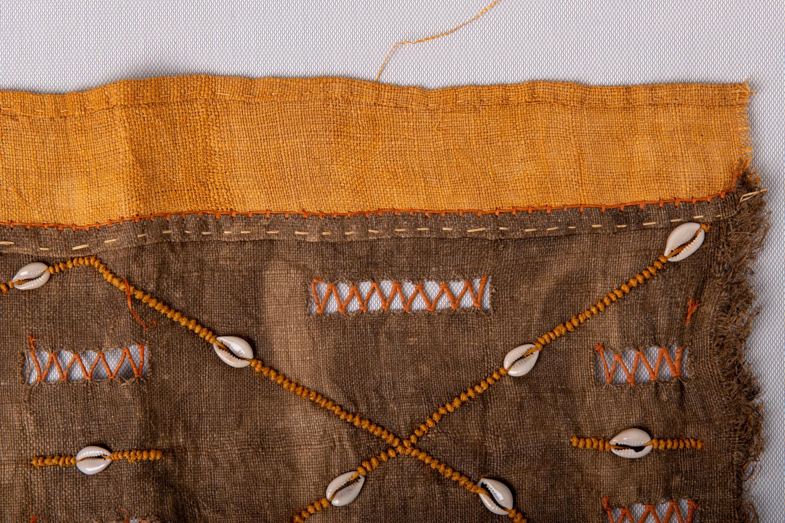 Congolese African Textile Panel  with Shells For Sale