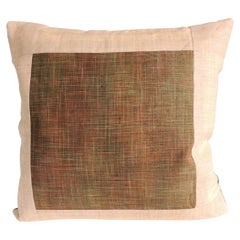 Raffia and Silk Square Asian Decorative Pillow