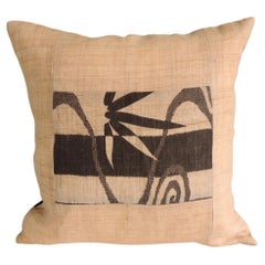 Raffia and Silk Square Asian Printed Bamboo Leaves Decorative Pillow