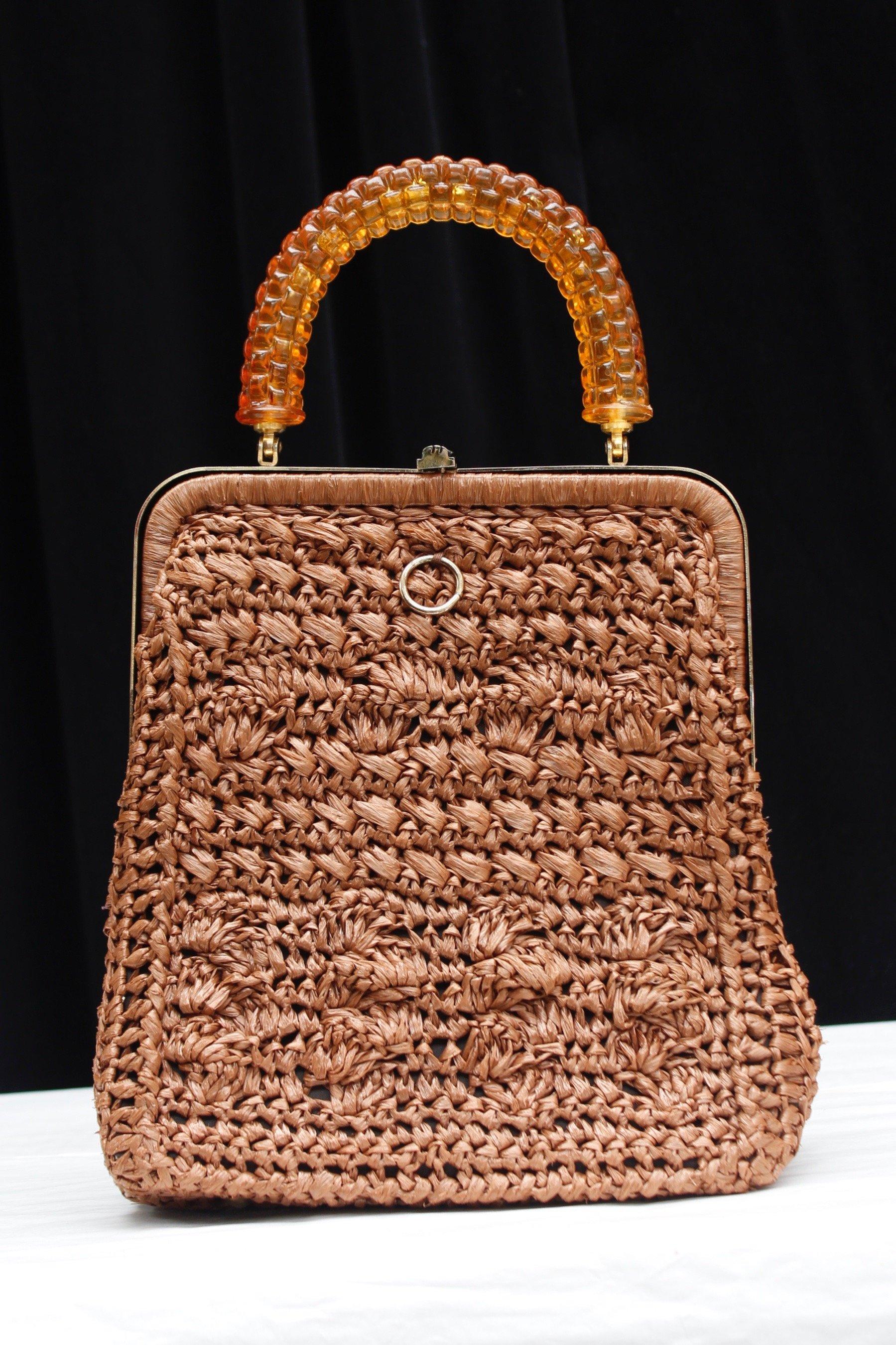 Brown Raffia bag, 1960s For Sale