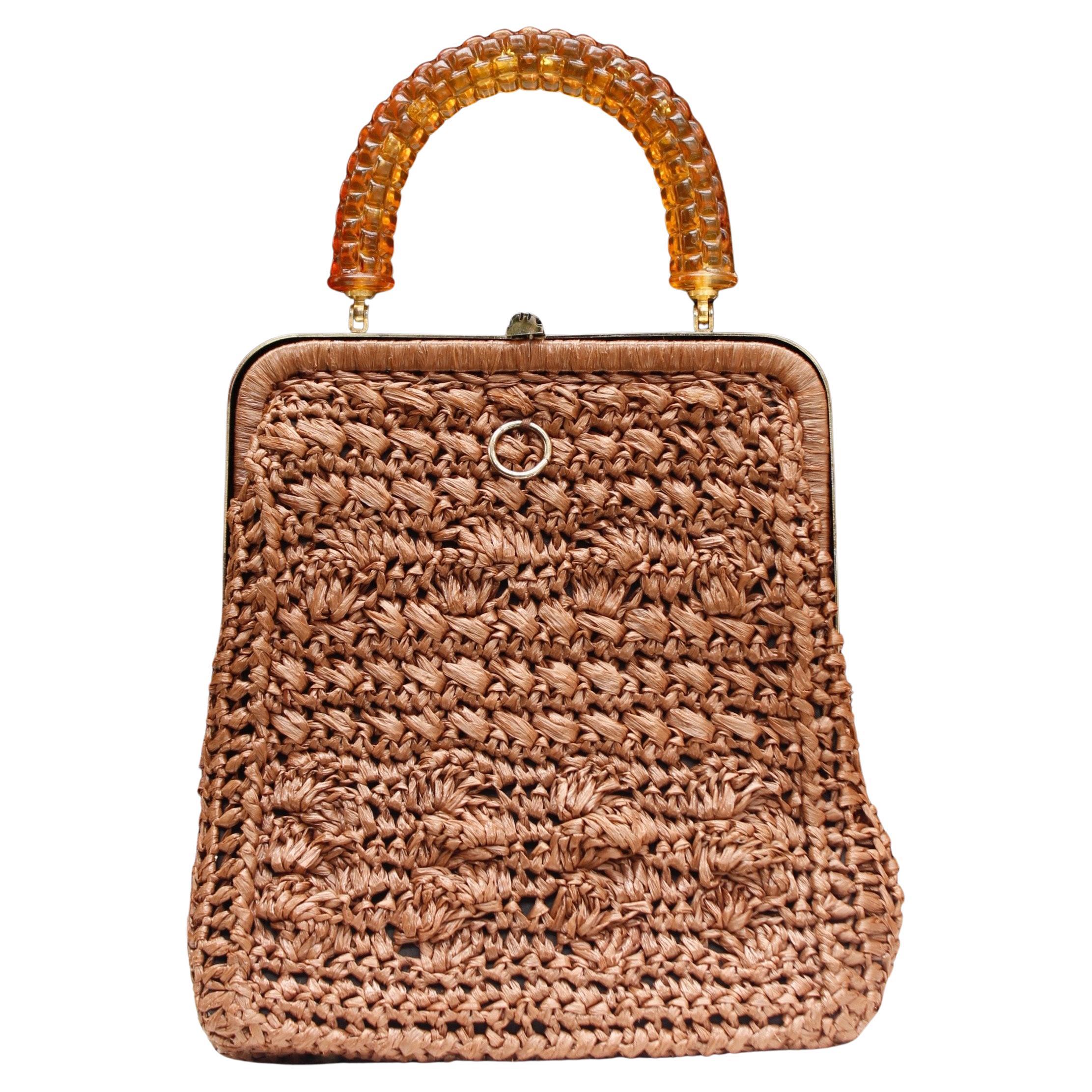 Raffia bag, 1960s For Sale