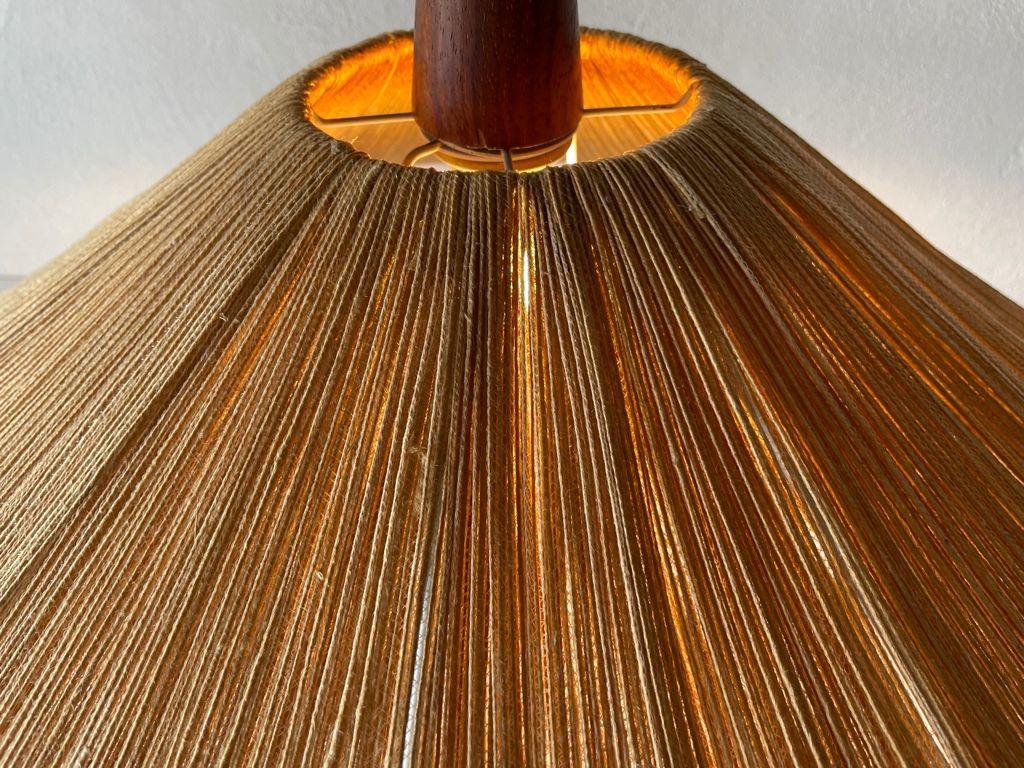 Raffia Bast and Teak Large Pendant Lamp by Temde, 1960s, Germany 6