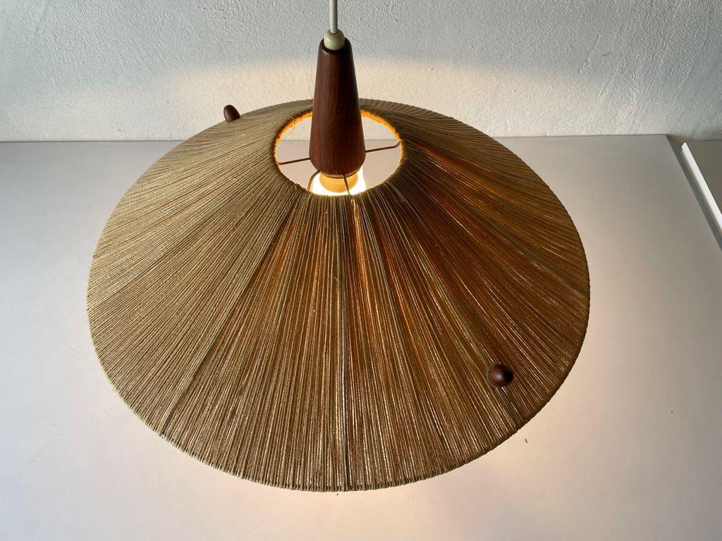 Raffia Bast and Teak Large Pendant Lamp by Temde, 1960s, Germany 1