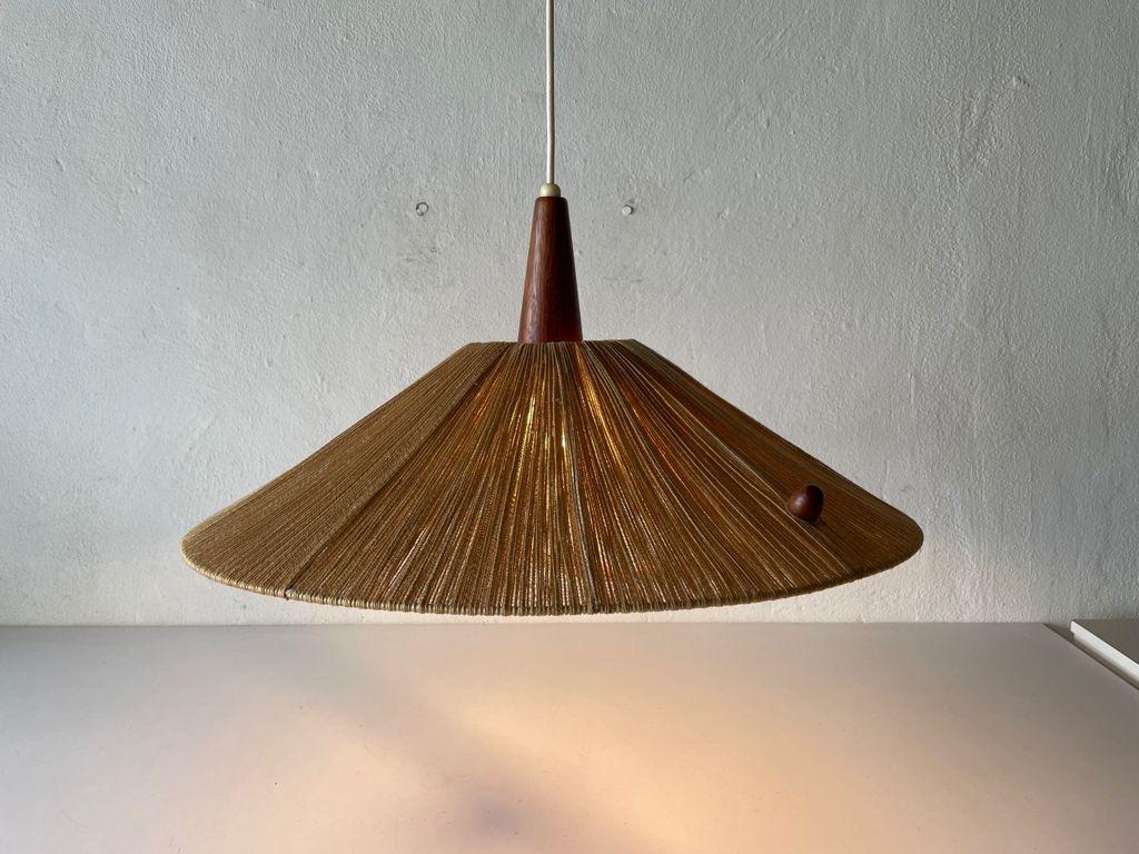 Raffia Bast and Teak Large Pendant Lamp by Temde, 1960s, Germany 3