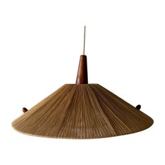 Raffia Bast and Teak Large Pendant Lamp by Temde, 1960s, Germany
