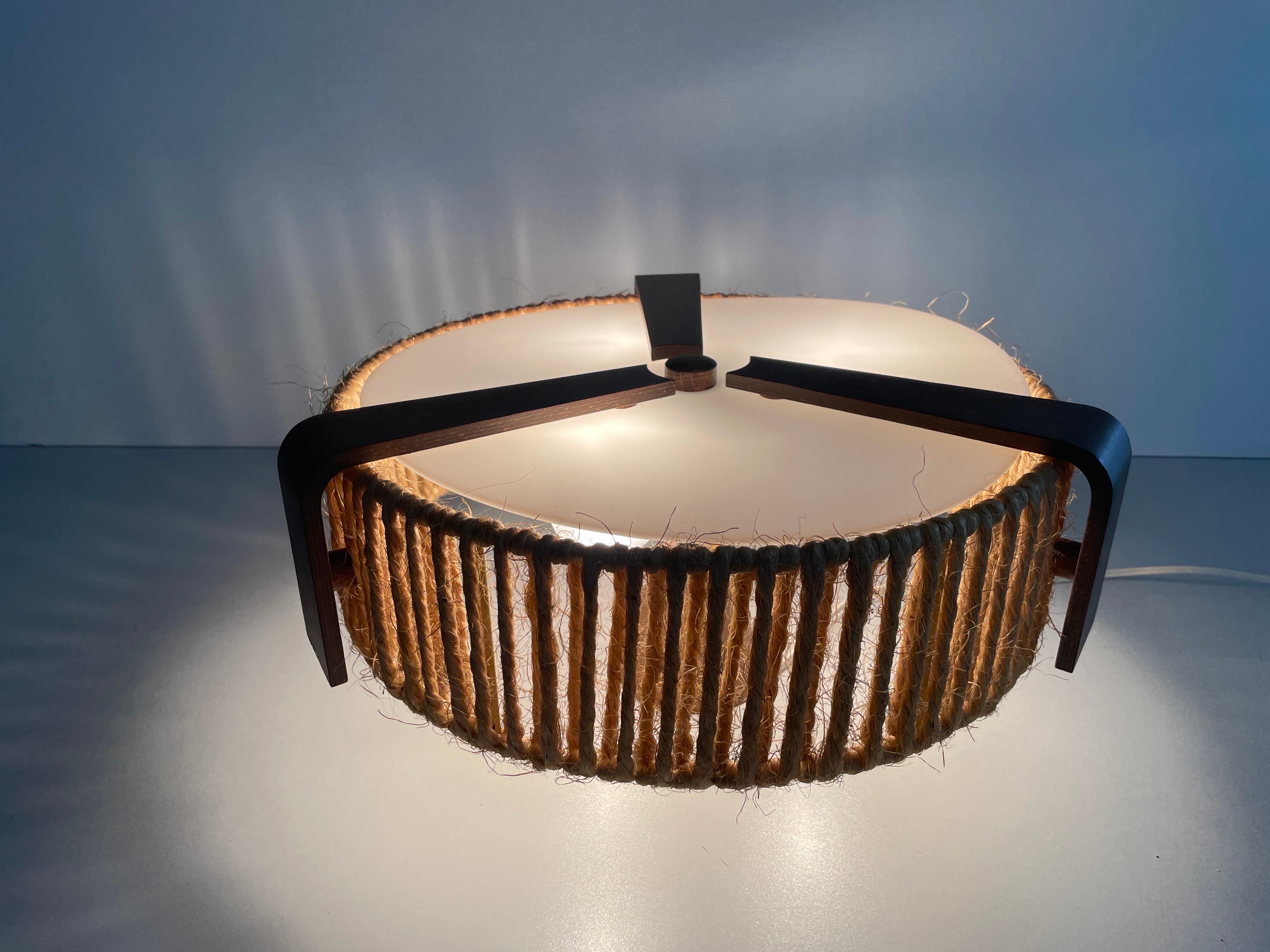 Lampada a sospensione in rafia e teak di Temde, anni '60, Germania in vendita 3