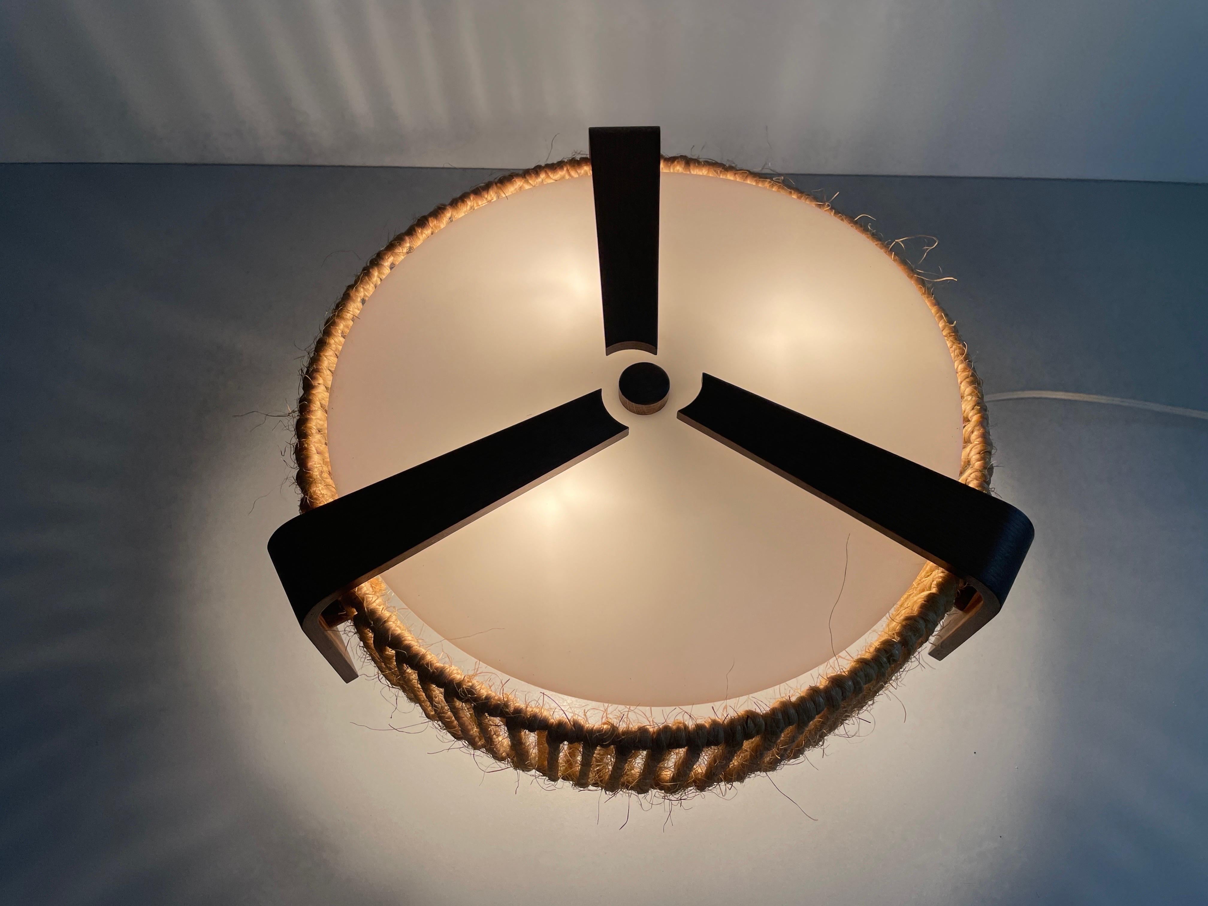 Raffia Bast and Teak Pendant Lamp by Temde, 1960s, Germany For Sale 8