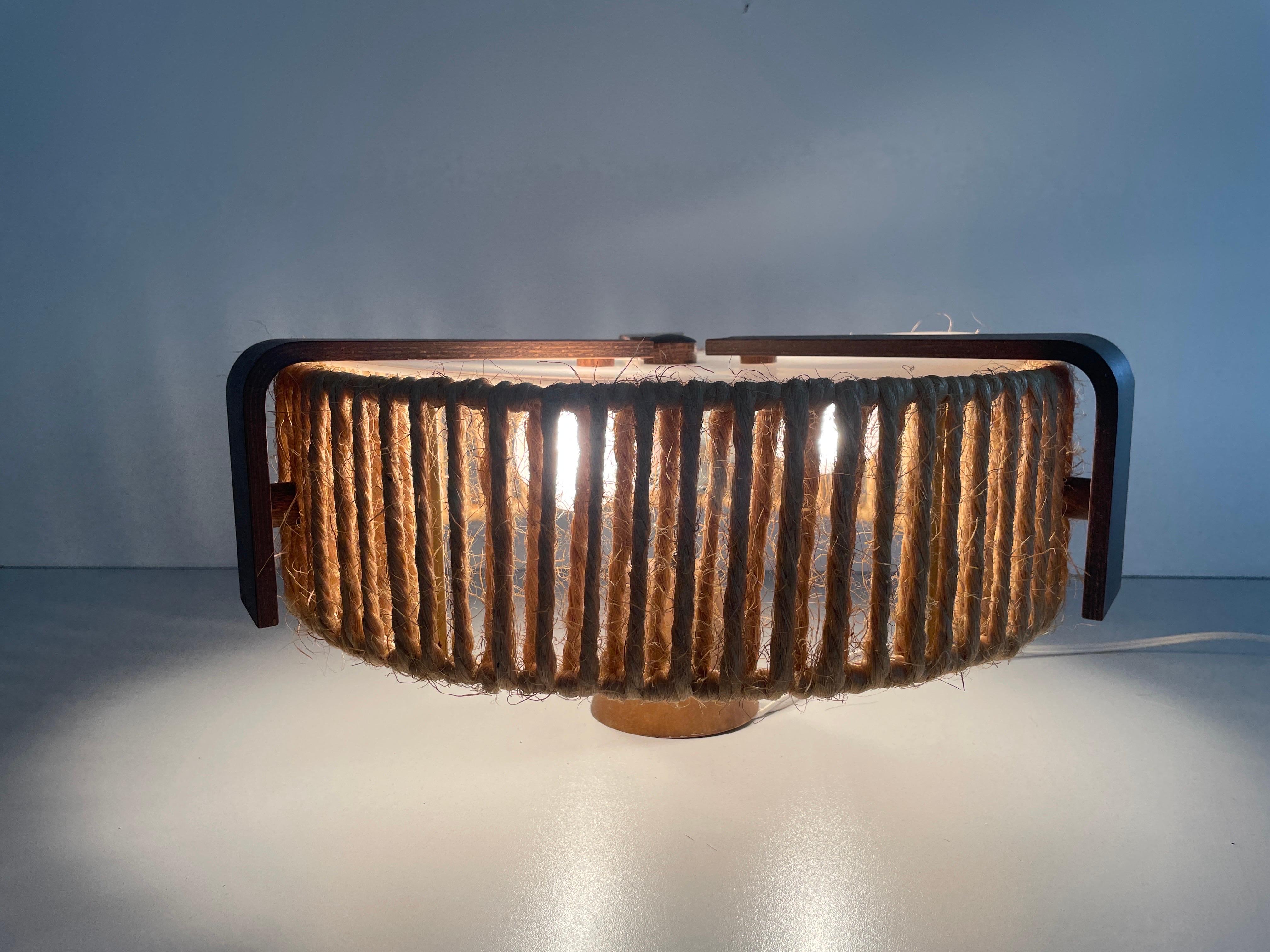 Lampada a sospensione in rafia e teak di Temde, anni '60, Germania in vendita 7