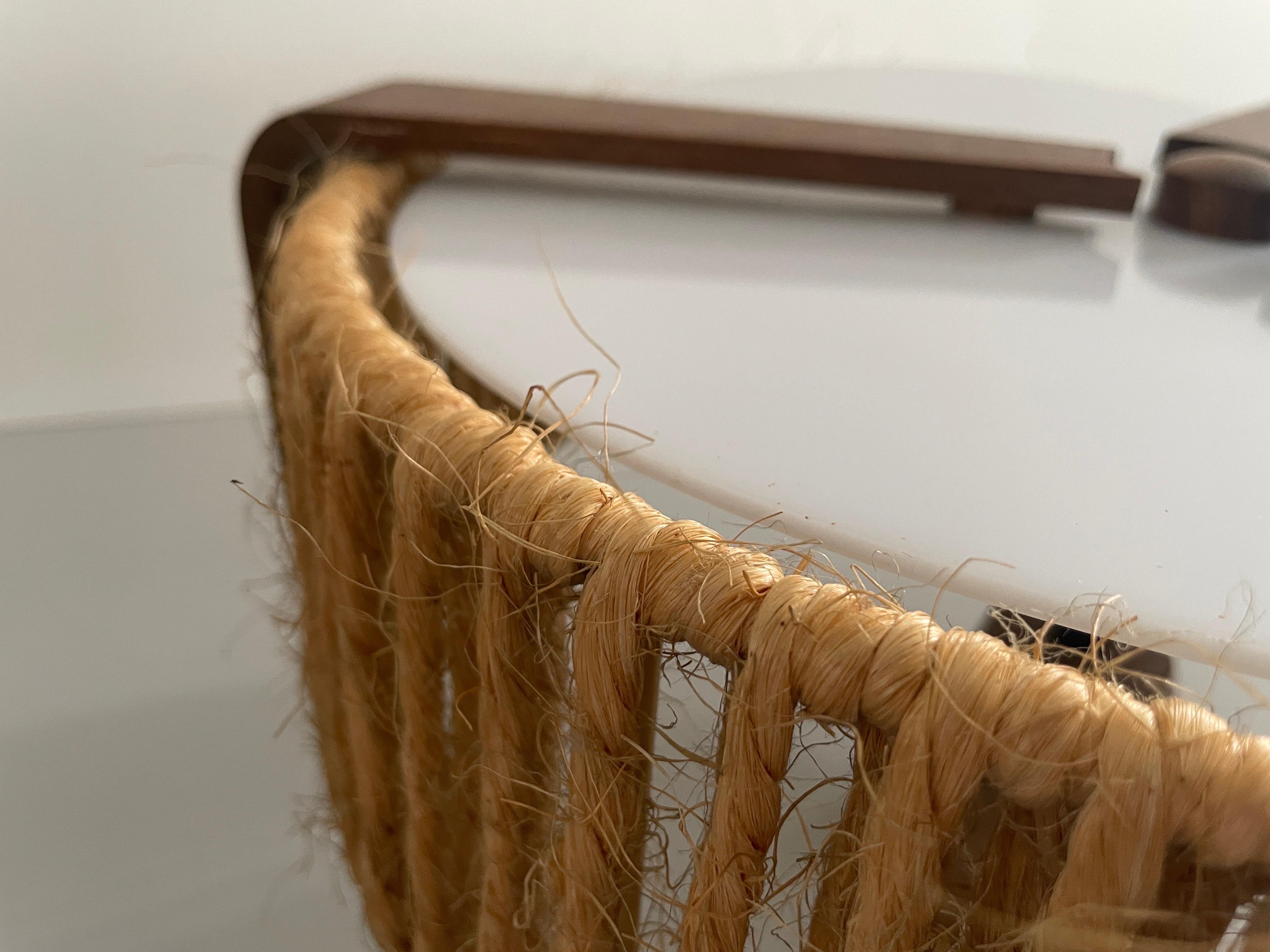 Rafia Lampada a sospensione in rafia e teak di Temde, anni '60, Germania in vendita