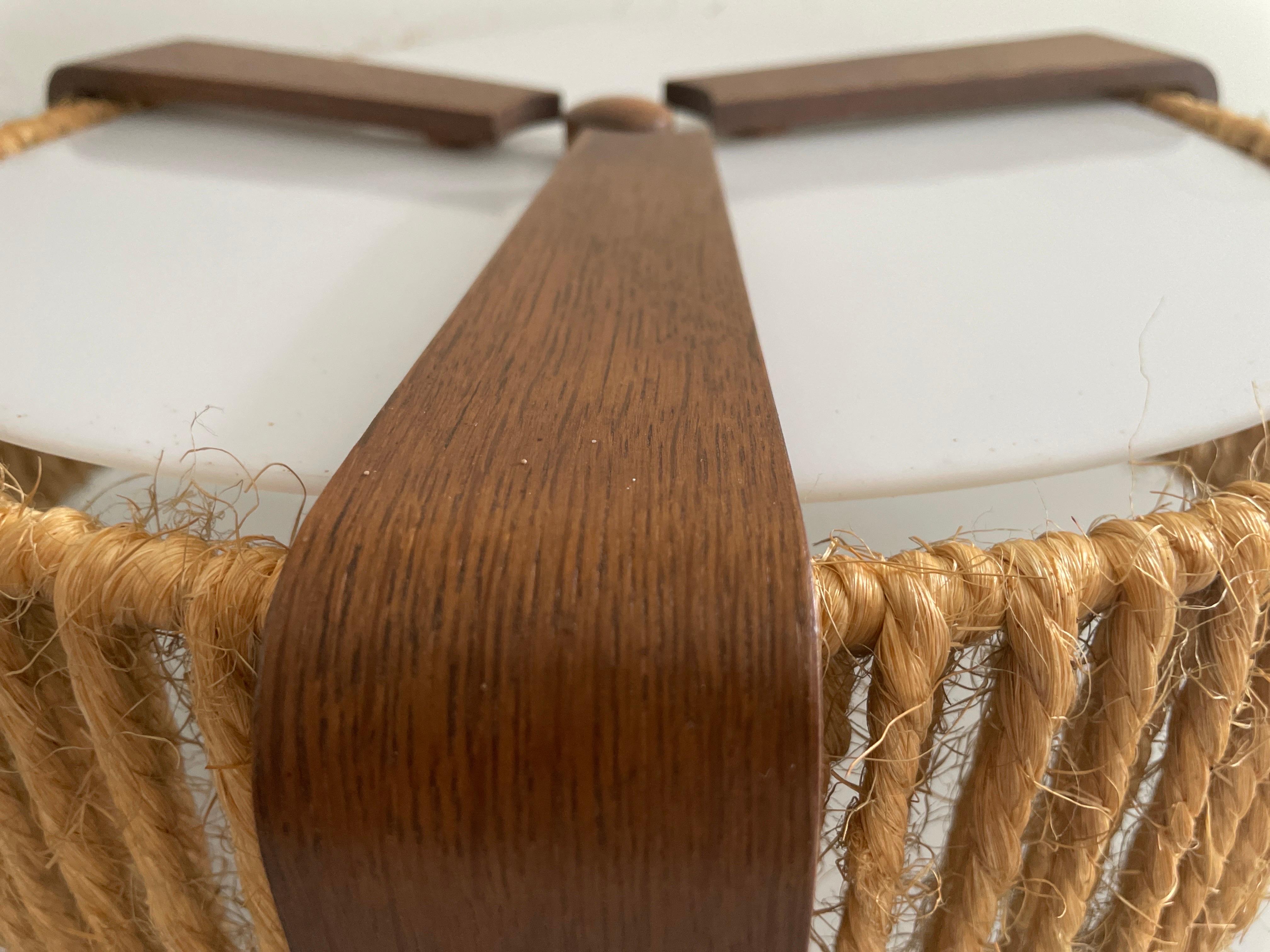 Lampada a sospensione in rafia e teak di Temde, anni '60, Germania in vendita 1