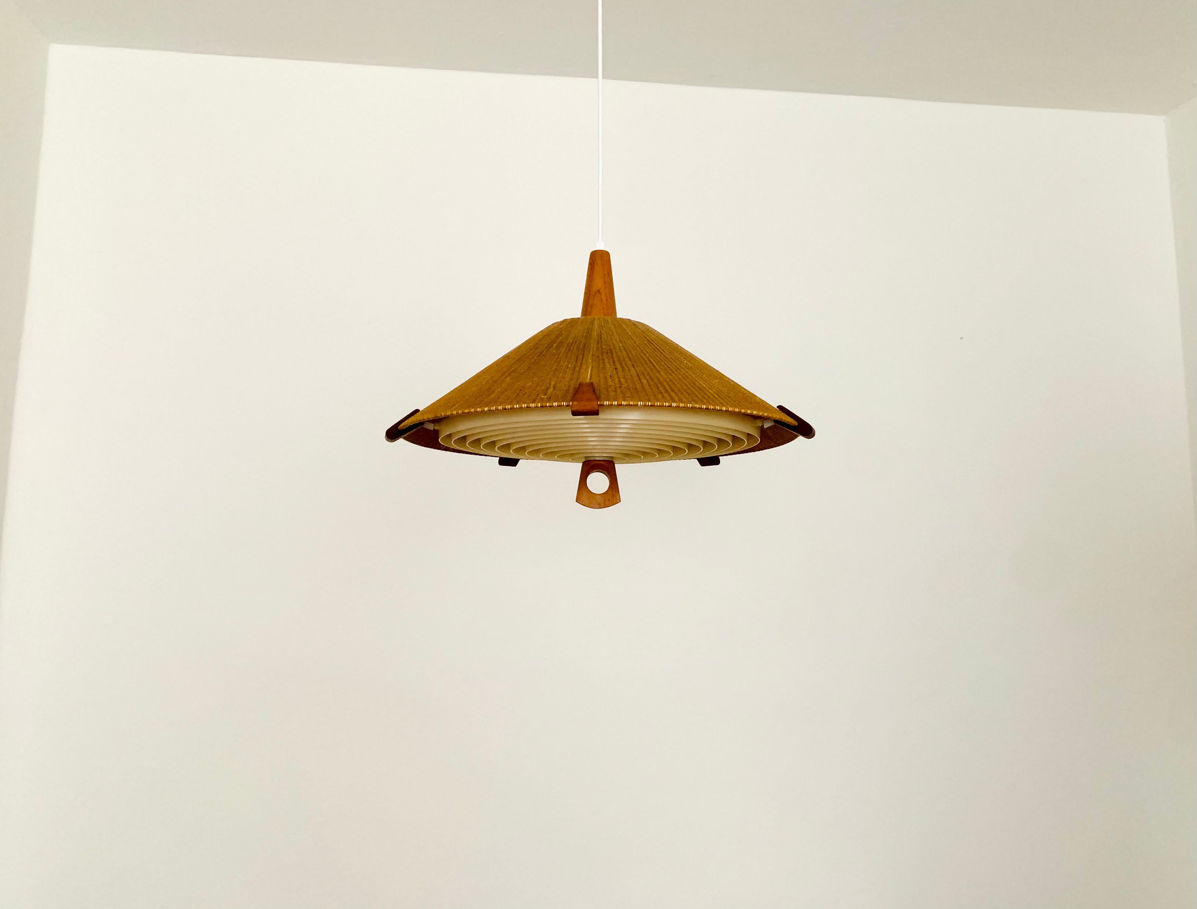 Scandinavian Modern Raffia Bast and Teak Pendant Lamp by Temde