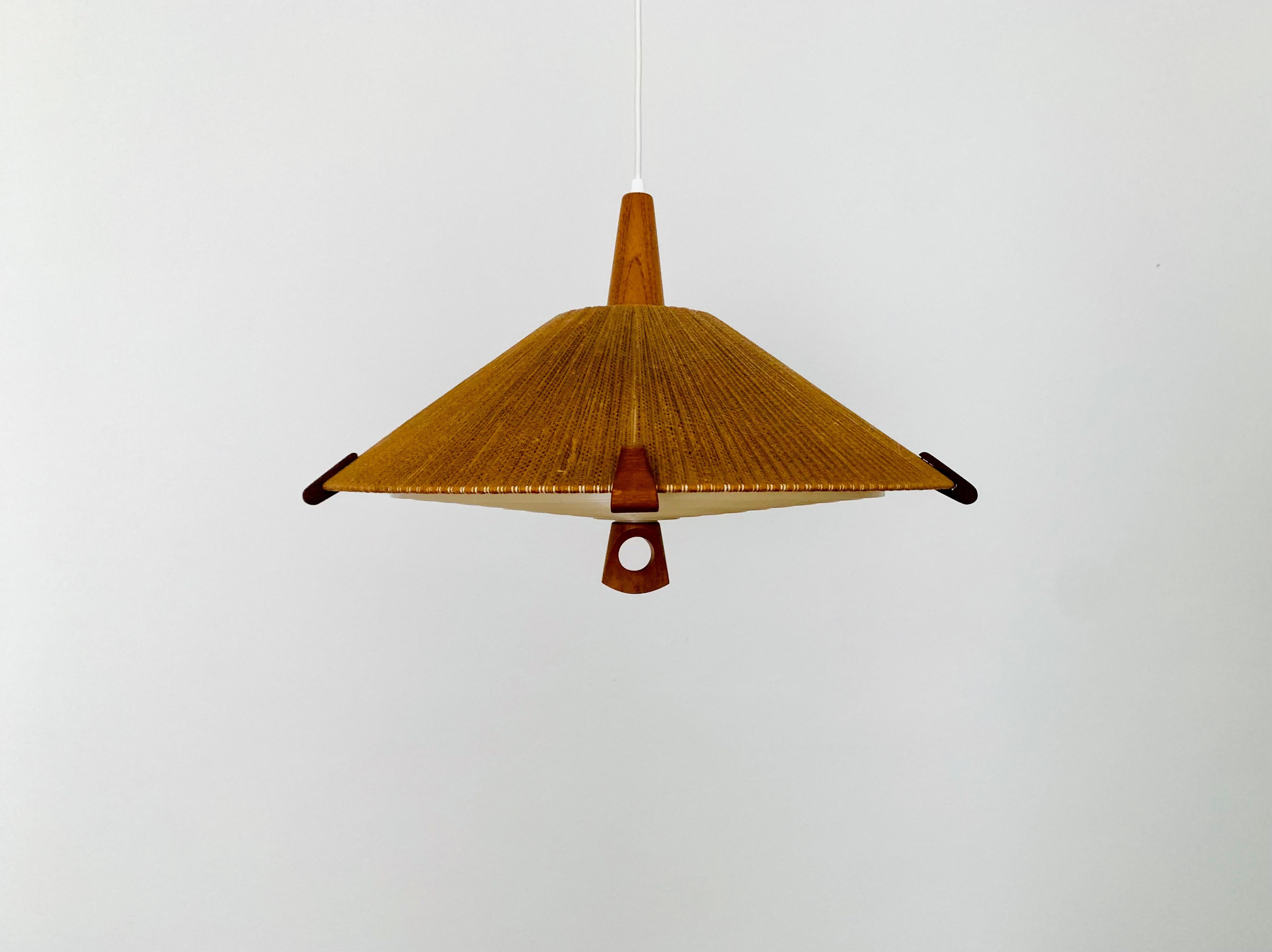 German Raffia Bast and Teak Pendant Lamp by Temde