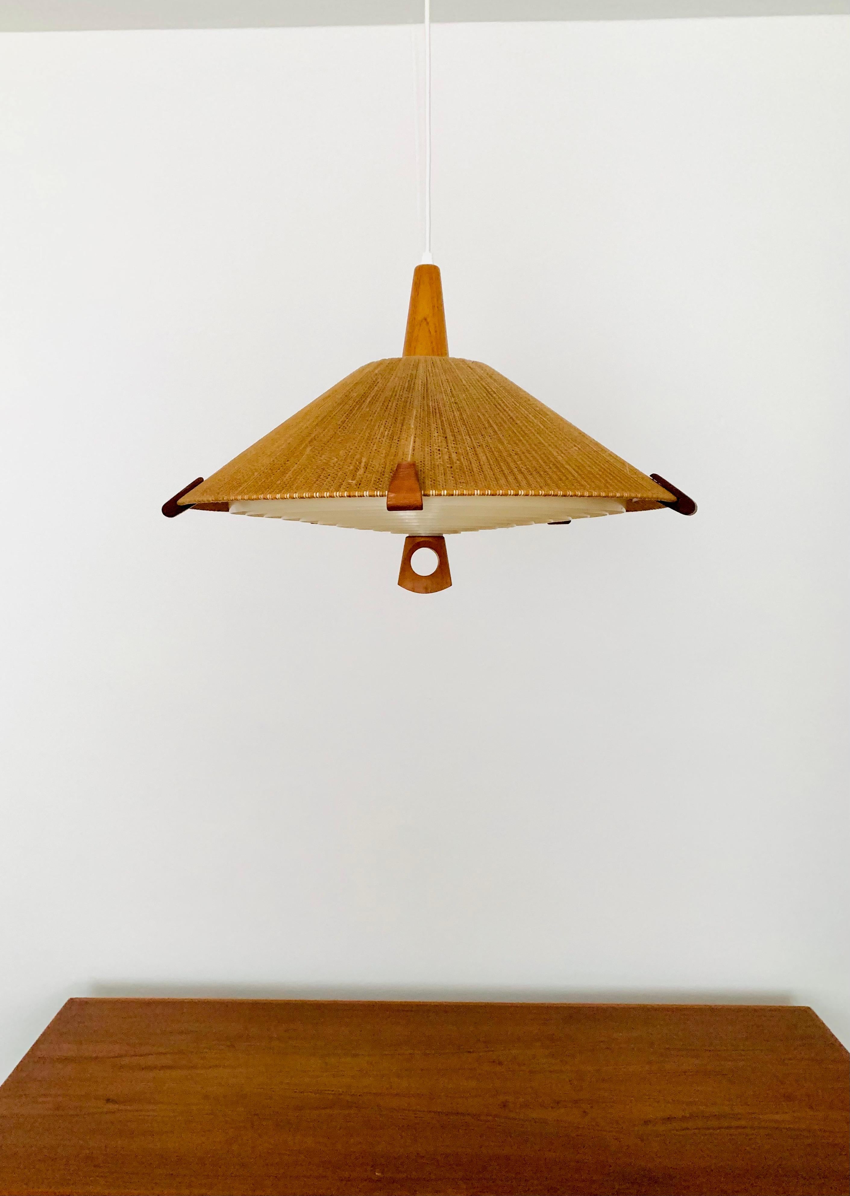 Raffia Bast and Teak Pendant Lamp by Temde In Good Condition In München, DE
