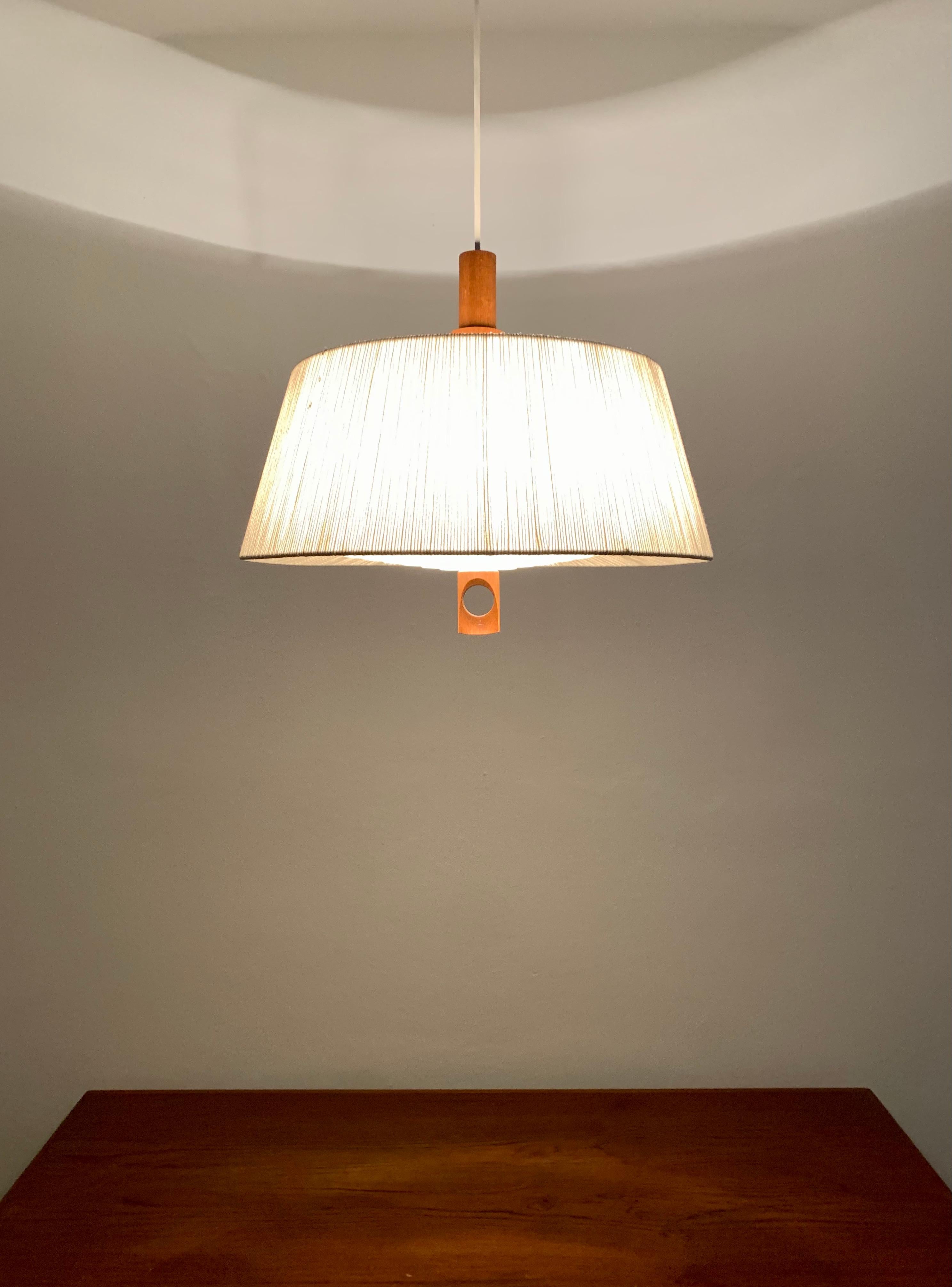 Raffia Bast and Walnut Pendant Lamp by Temde For Sale 5