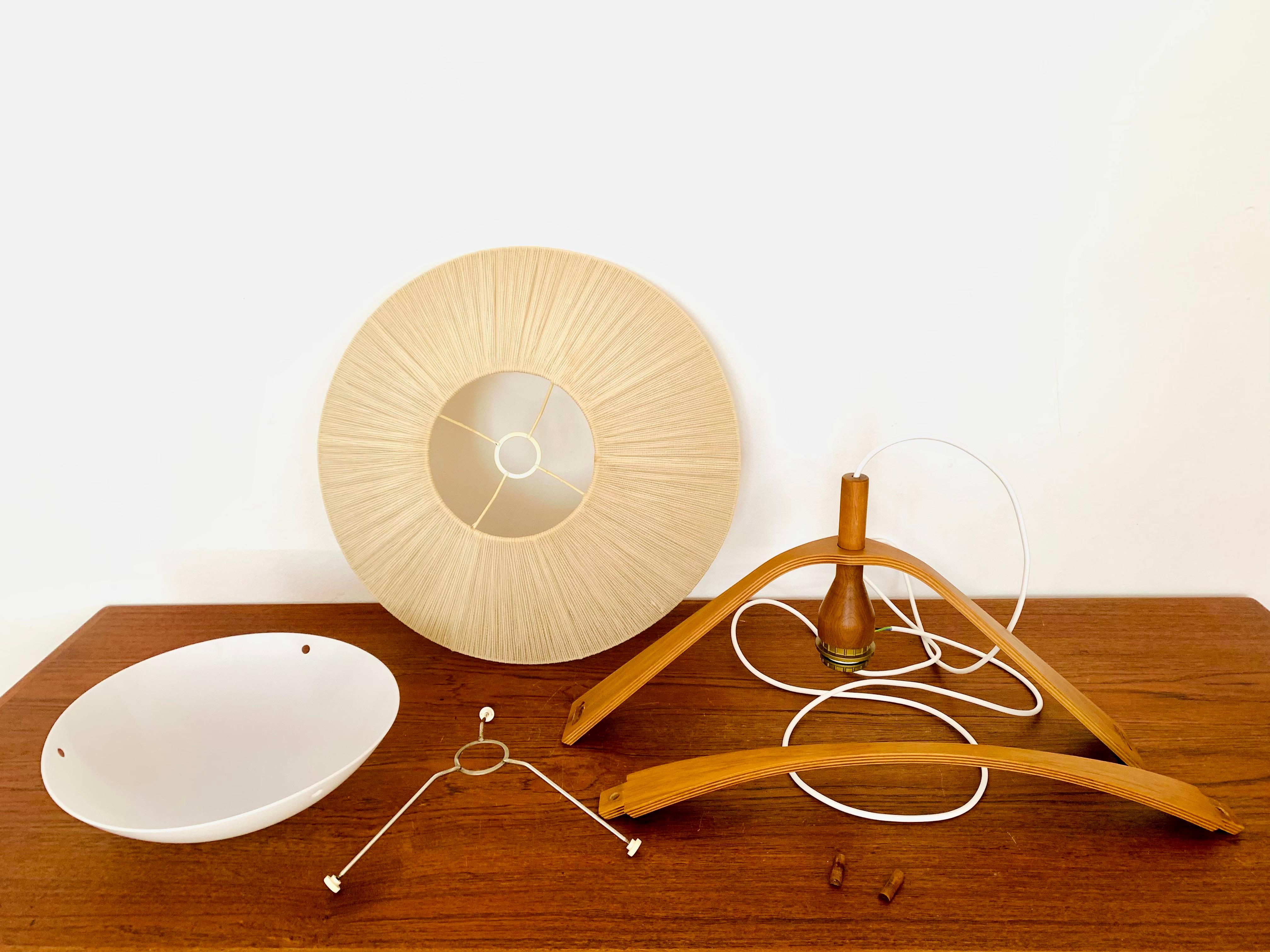 Raffia Bast and Walnut Pendant Lamp by Temde For Sale 9