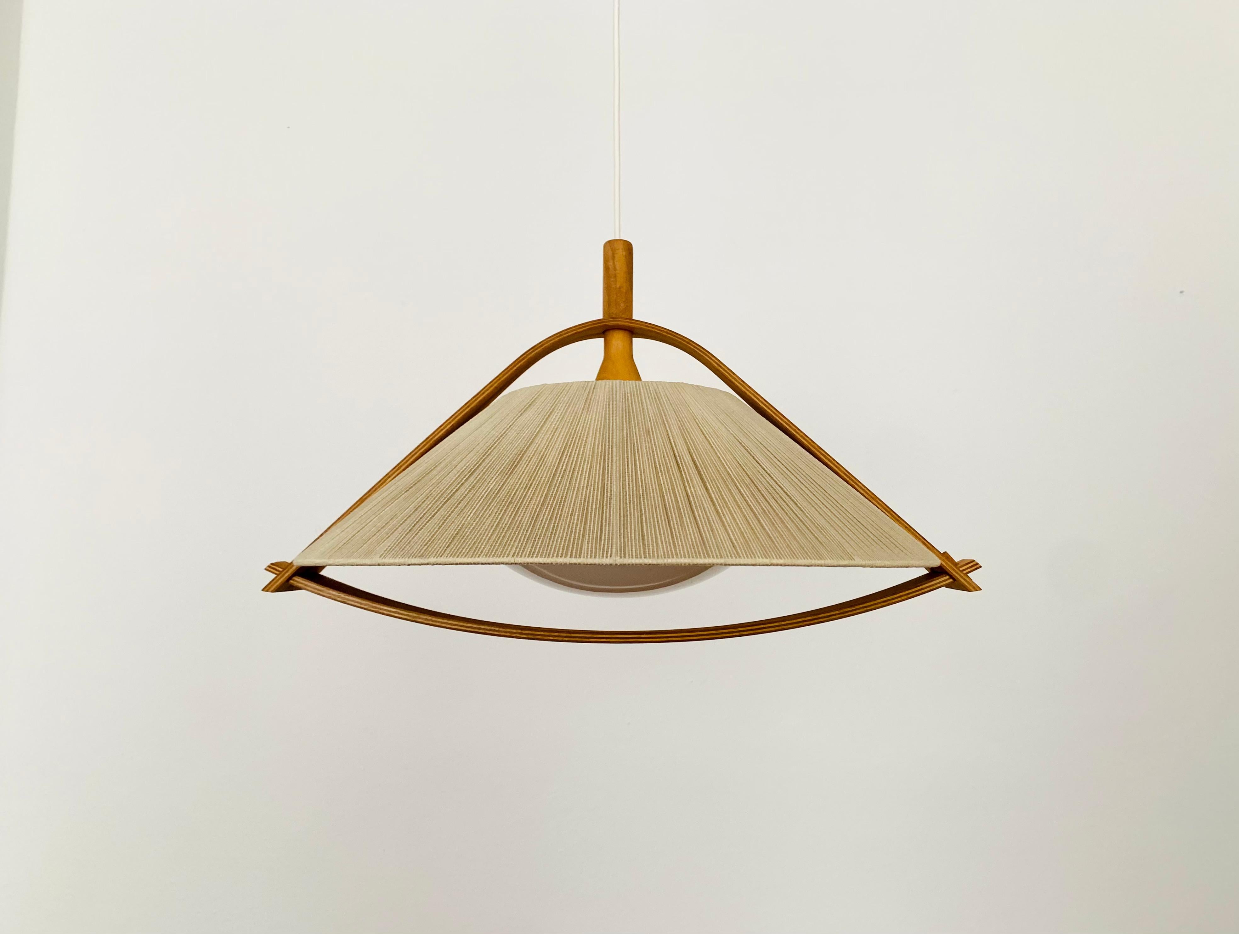 Scandinavian Modern Raffia Bast and Walnut Pendant Lamp by Temde