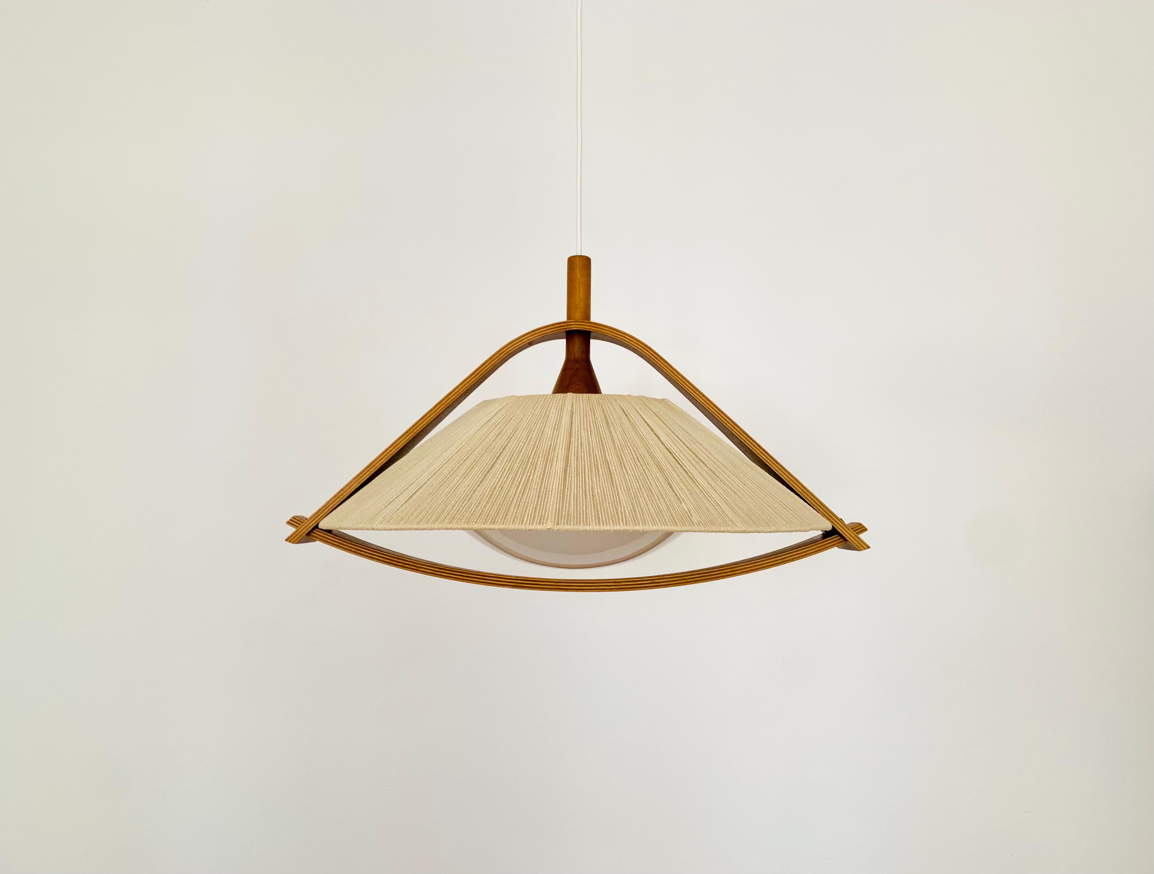 Scandinavian Modern Raffia Bast and Walnut Pendant Lamp by Temde For Sale