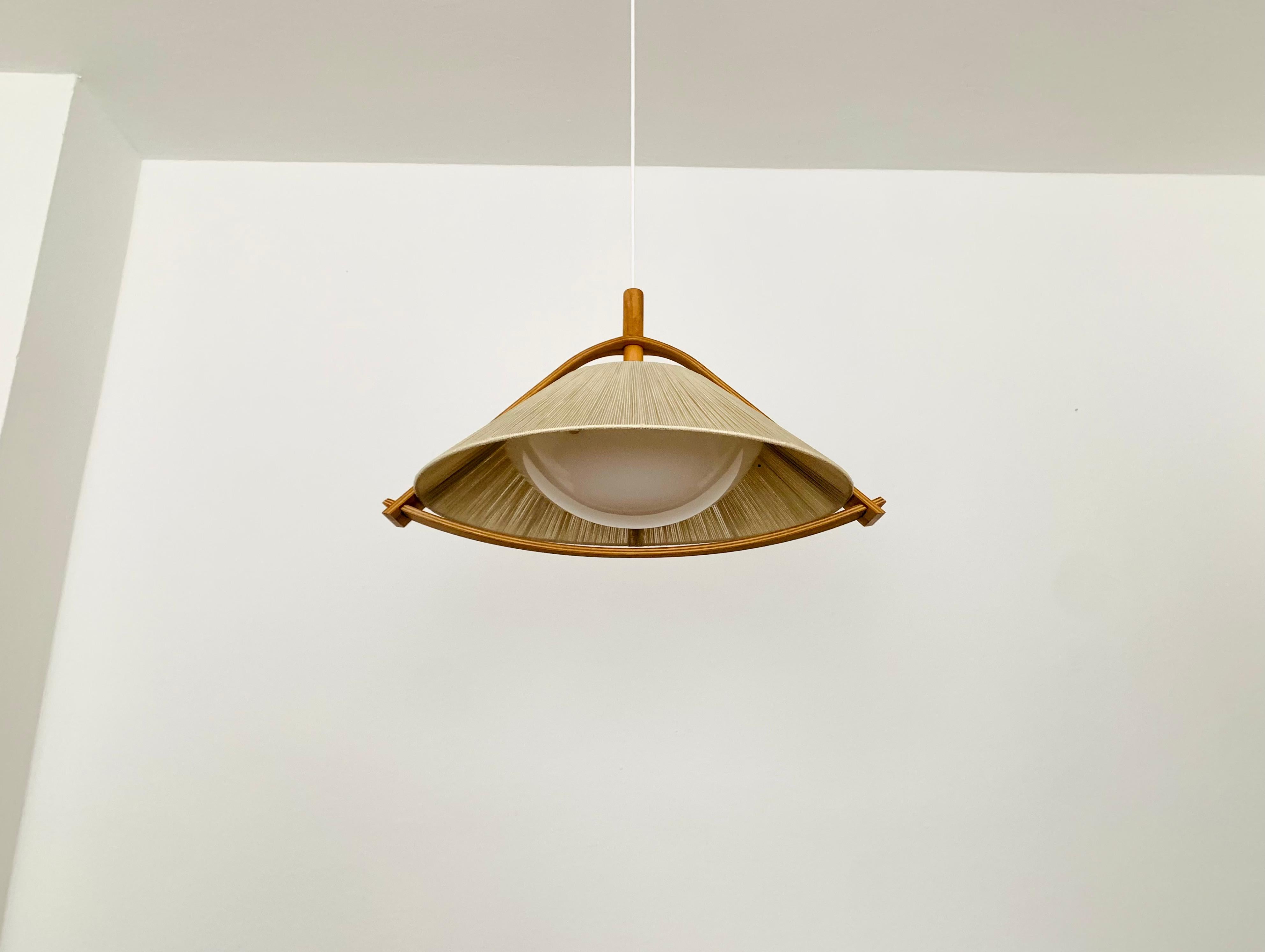 German Raffia Bast and Walnut Pendant Lamp by Temde