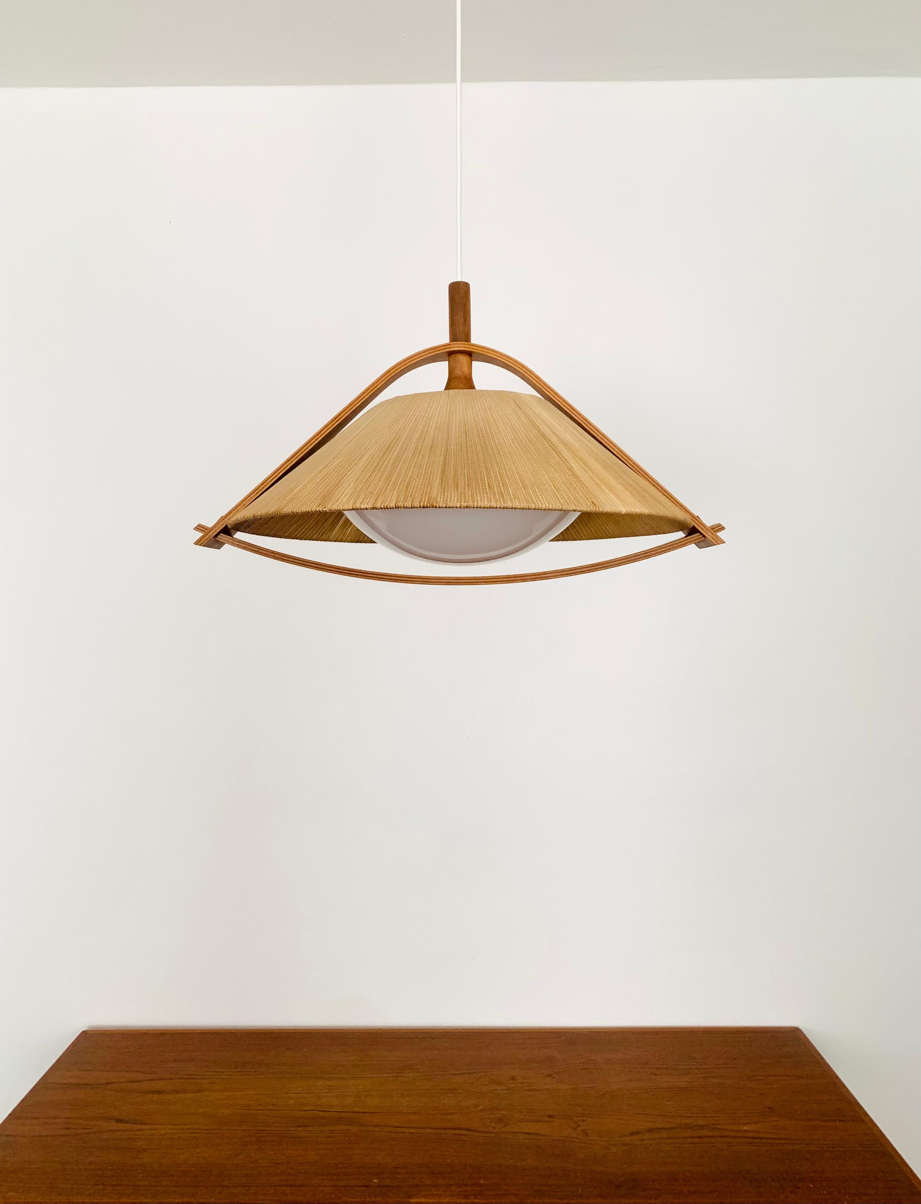Scandinavian Modern Raffia Bast and Walnut Pendant Lamp by Temde For Sale