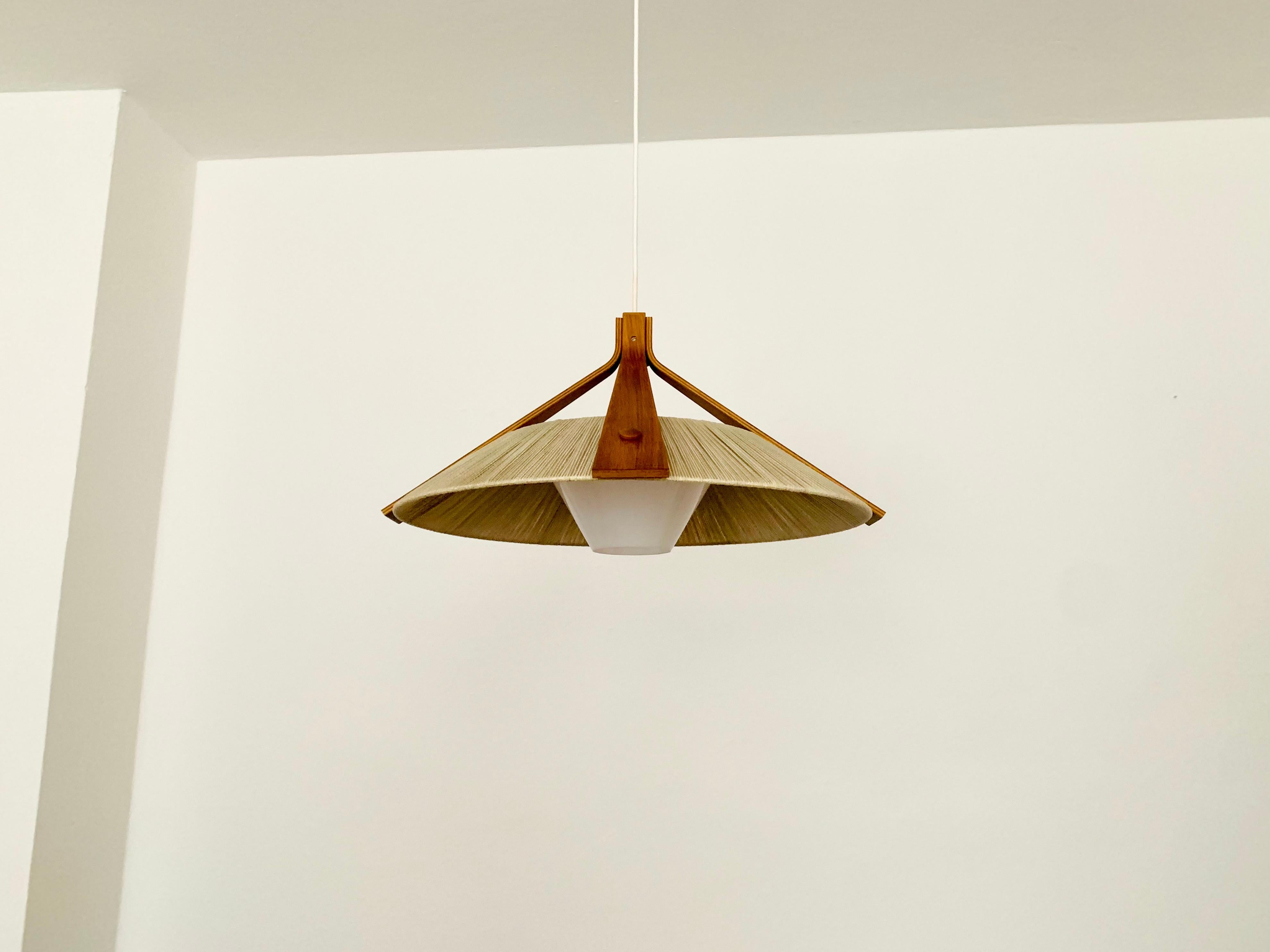 Raffia Bast and Walnut Pendant Lamp by Temde In Good Condition In München, DE