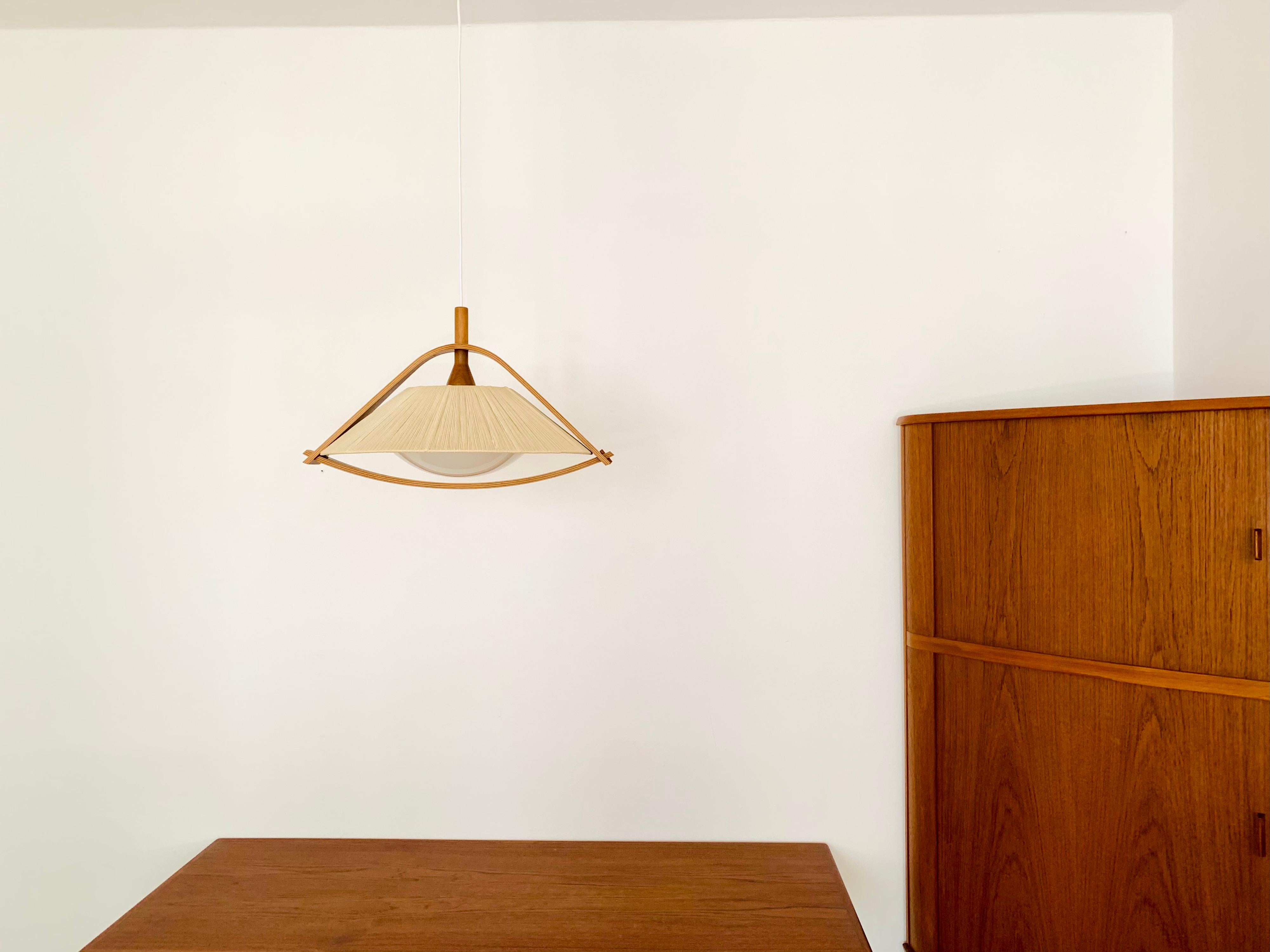 Raffia Bast and Walnut Pendant Lamp by Temde In Good Condition For Sale In München, DE